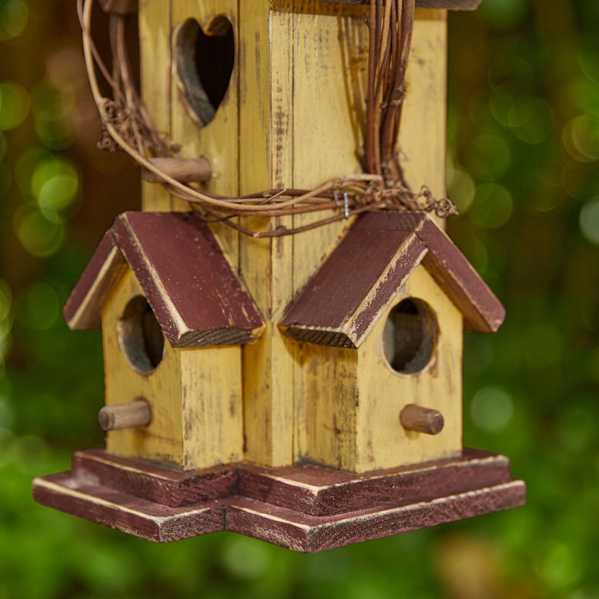 Glitzhome&#xAE; 11.5&#x22; Yellow Washed with Rattan Distressed Wood Cottage Birdhouse