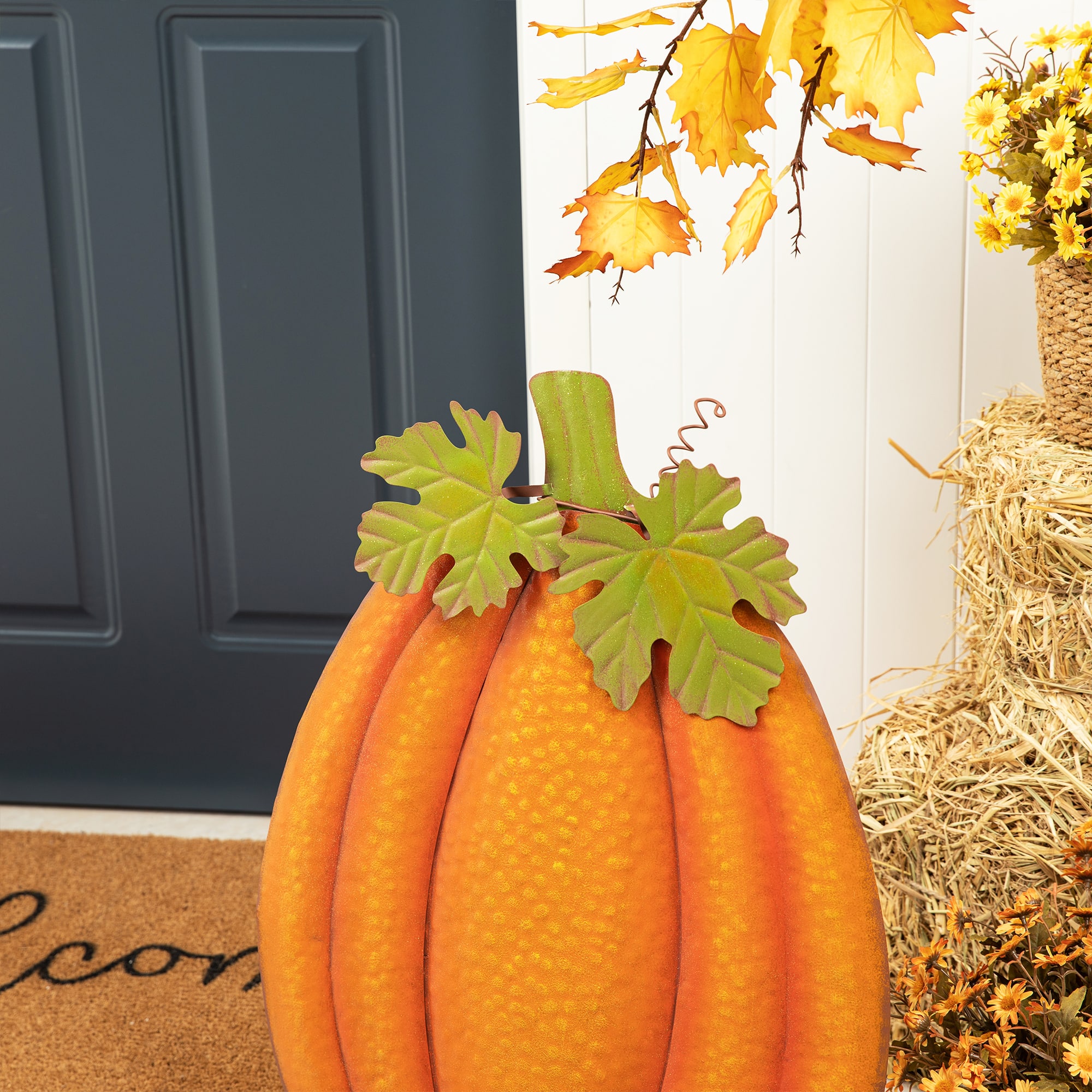 Glitzhome&#xAE; 3ft. Fall Metal Embossed Glitter Pumpkin Yard Stake