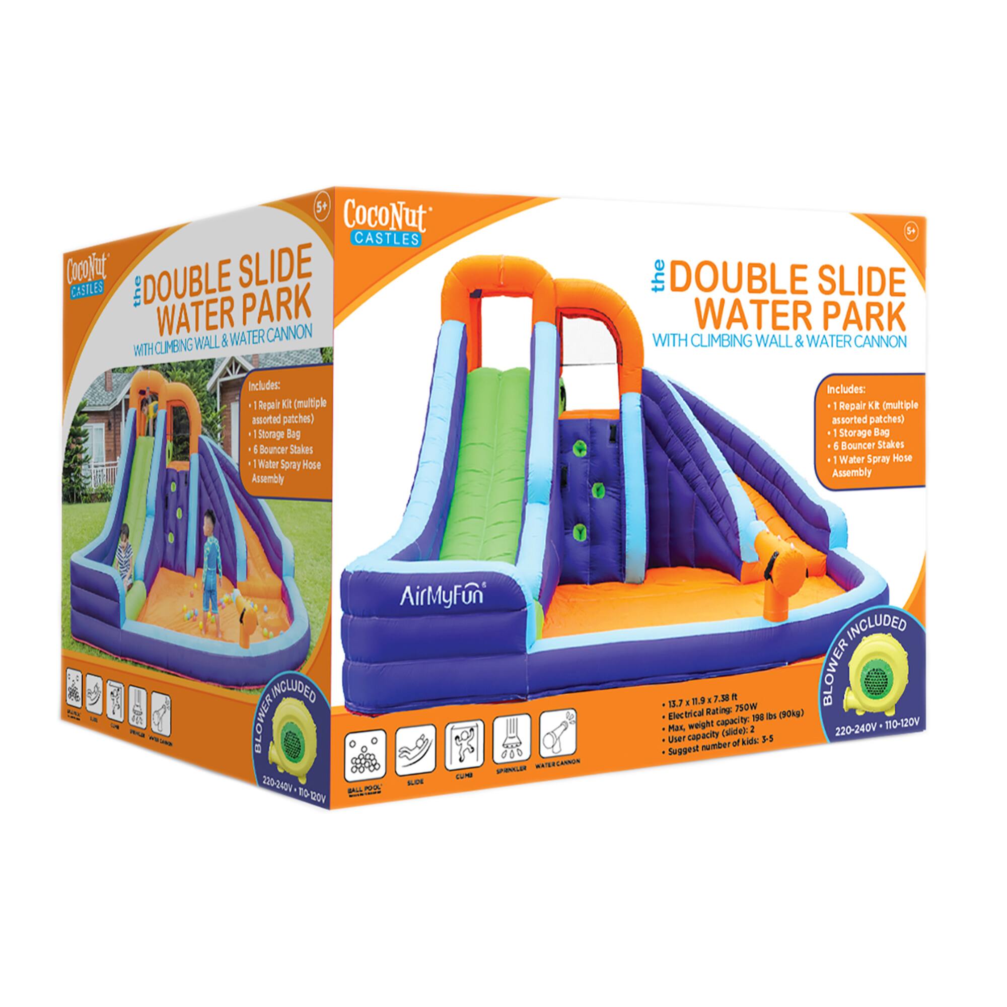 Salus Double Slide Water Park with Climbing Wall &#x26; Water Cannon