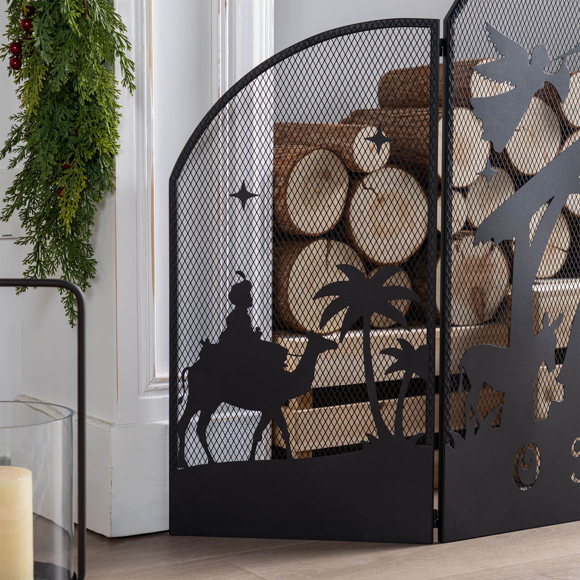 Glitzhome® 48" Christmas Metal Mesh Silhouette Nativity Scene Screen