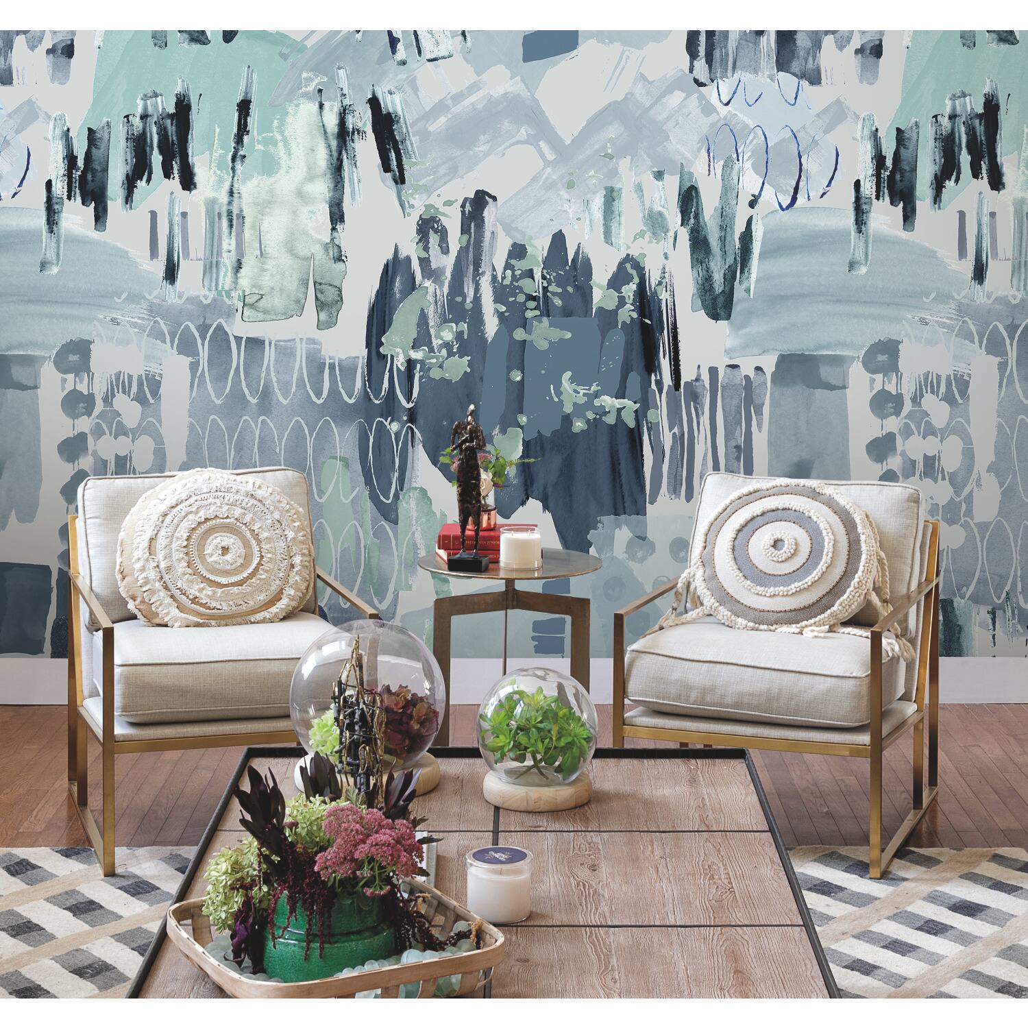RoomMates Tamara Day Blue Abstraction Peel &#x26; Stick Wallpaper Mural