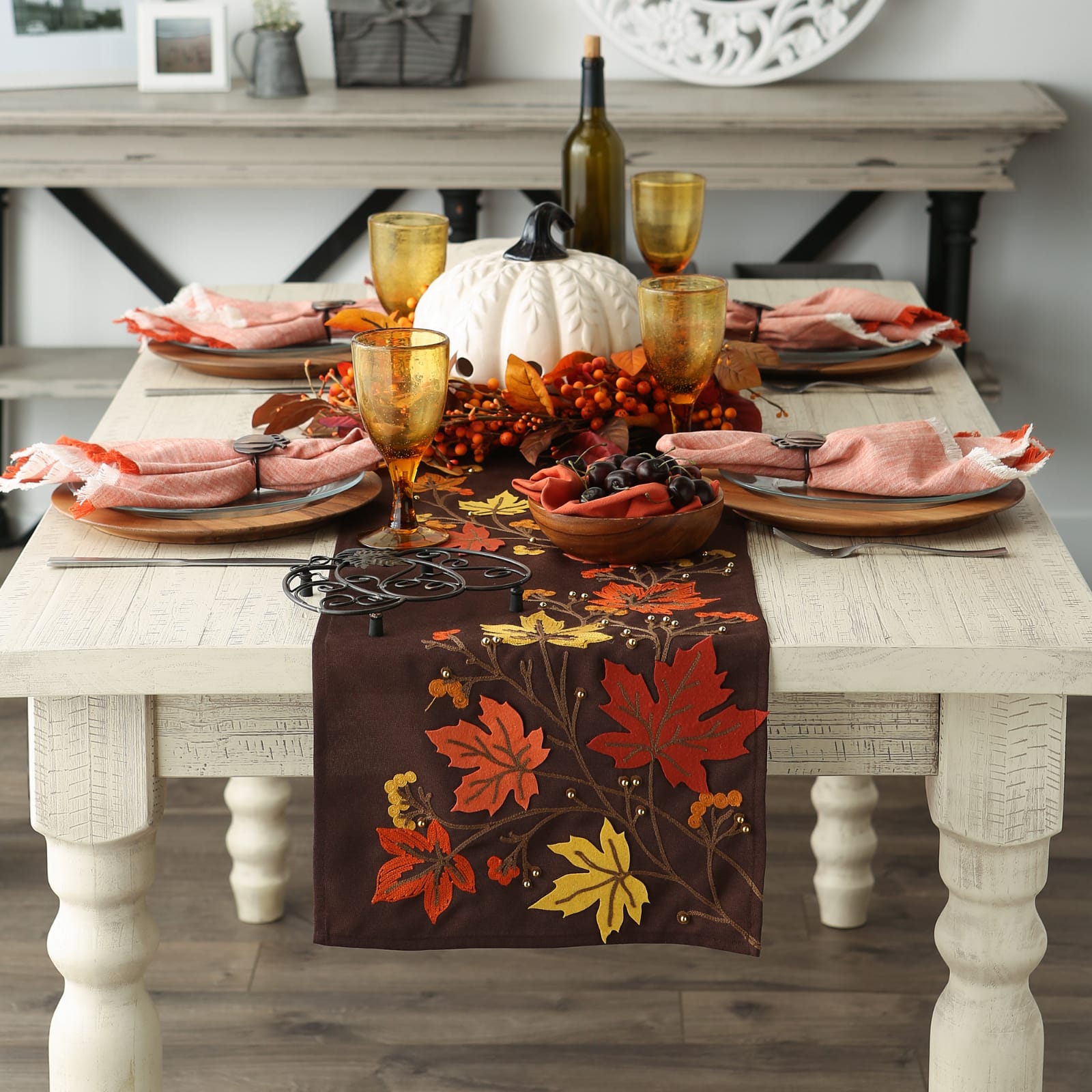 DII&#xAE; 70&#x22; Falling Leaves Embroidered Table Runner