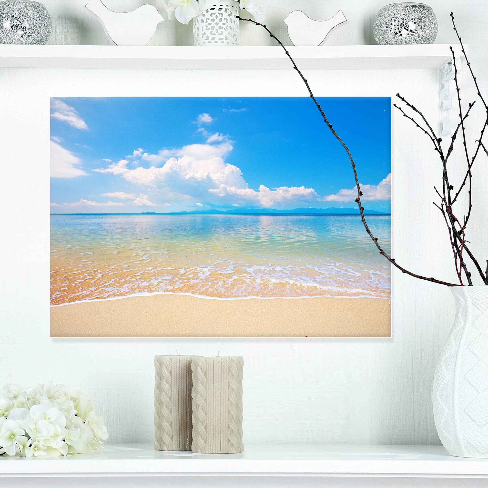 Designart - Large Clouds Over Calm Beach - Seashore Photo Canvas Print