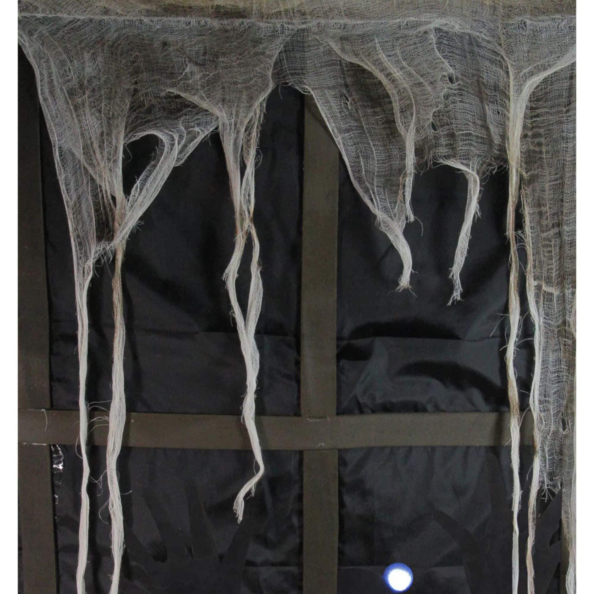 41&#x22; Pre-Lit Black &#x26; Gray Ghostly Window with Tattered Curtain Halloween Decoration