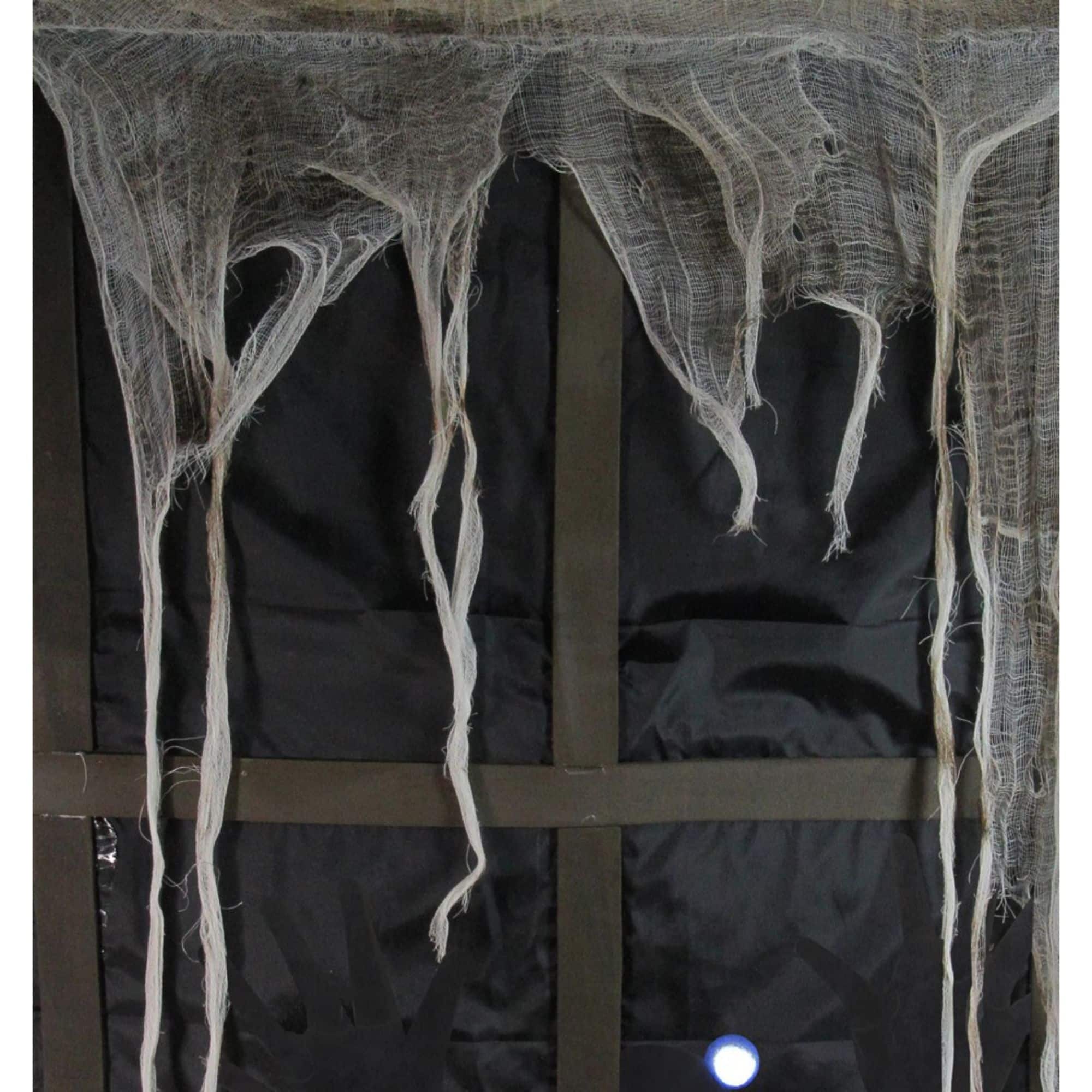 41" Pre-Lit Black & Gray Ghostly Window with Tattered Curtain Halloween Decoration