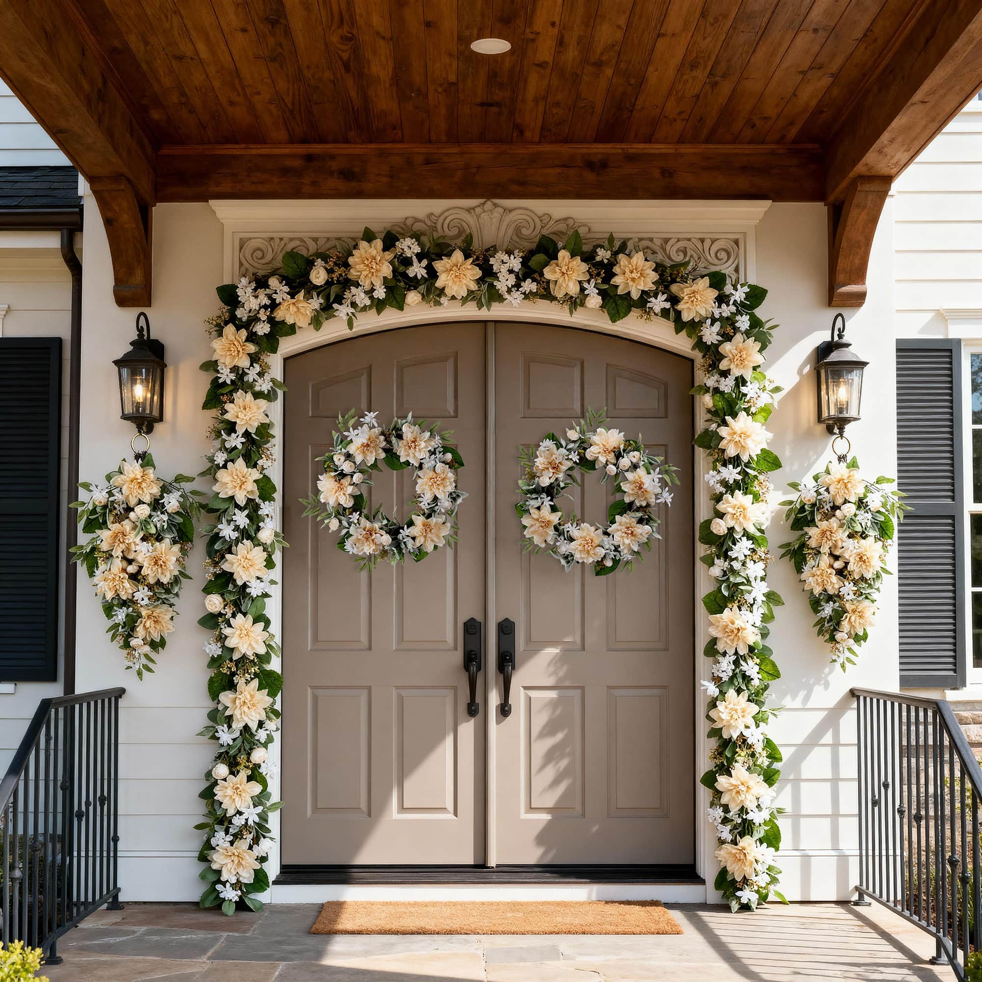 Glitzhome® 24" Peach Dahlia Floral Wreath with Black Metal Hanger