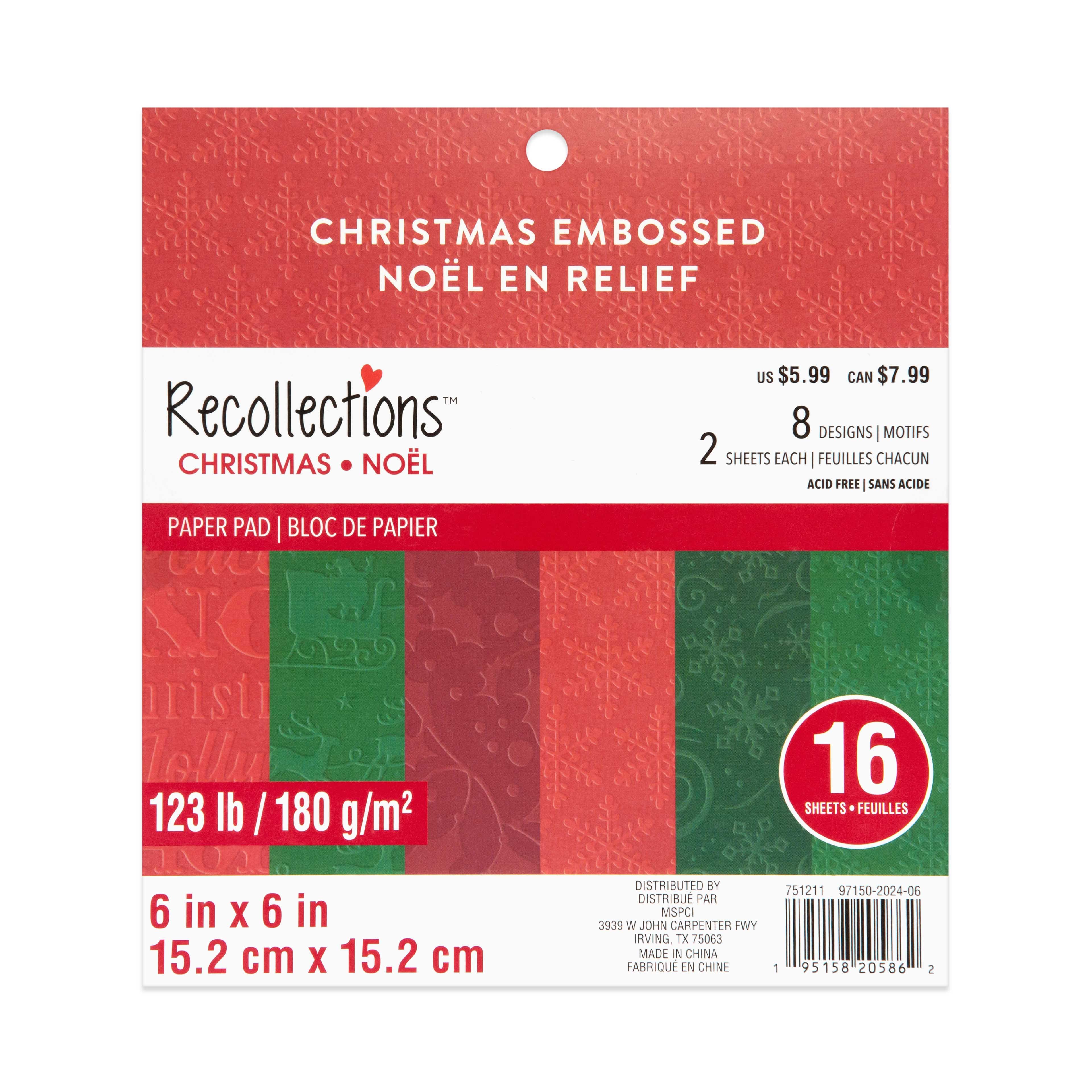 6&#x22; x 6&#x22; Christmas Embossed Paper Pad by Recollections&#x2122;, 16 Sheets