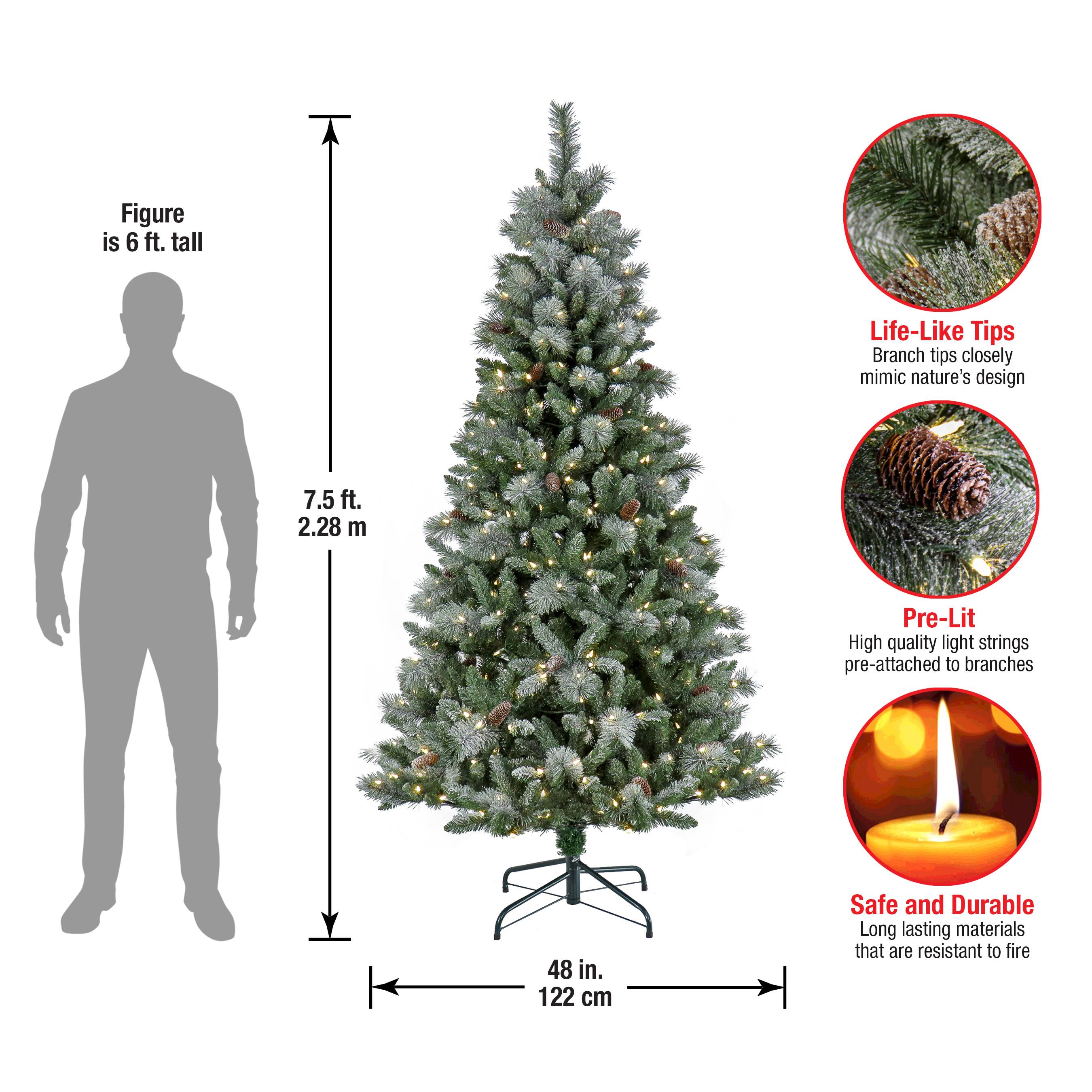 7.5ft. Pre-Lit Frosted Conconully Pine Artificial Christmas Tree, Warm White LED Lights
