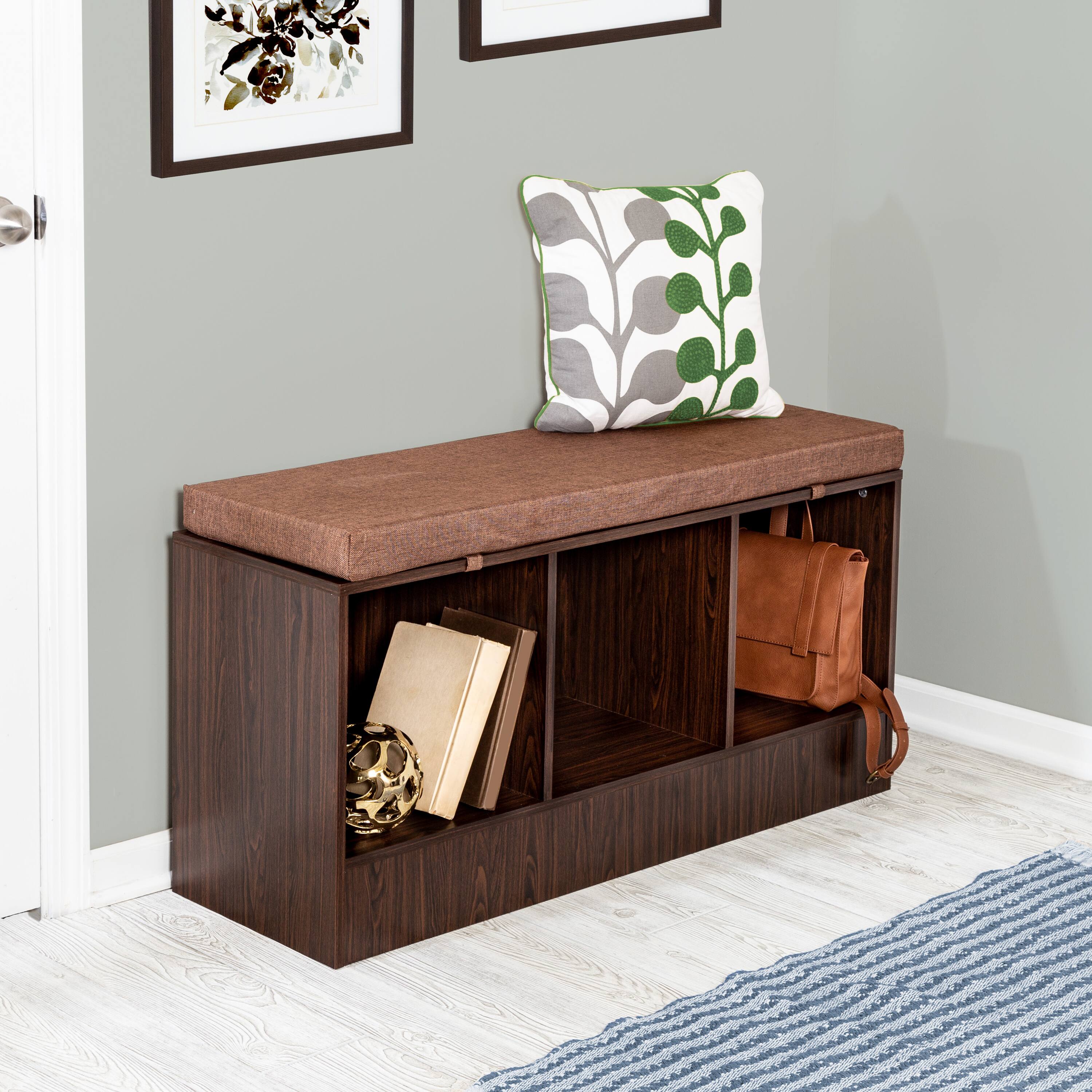 Honey Can Do Deep Espresso Entryway Bench with Storage Shelves