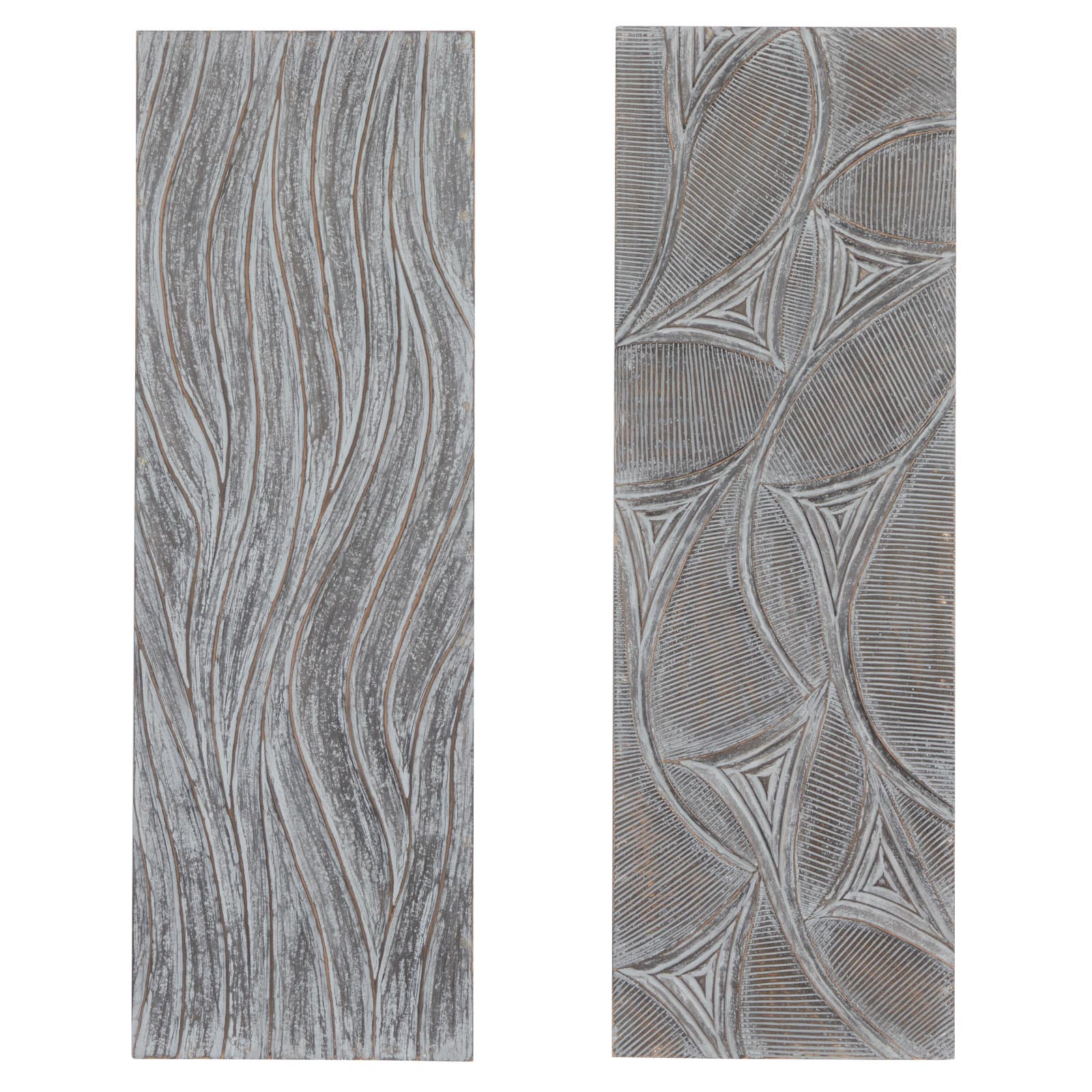 Set of 2 Grey Wood Modern Abstract Wall Decor, 16" x 48"