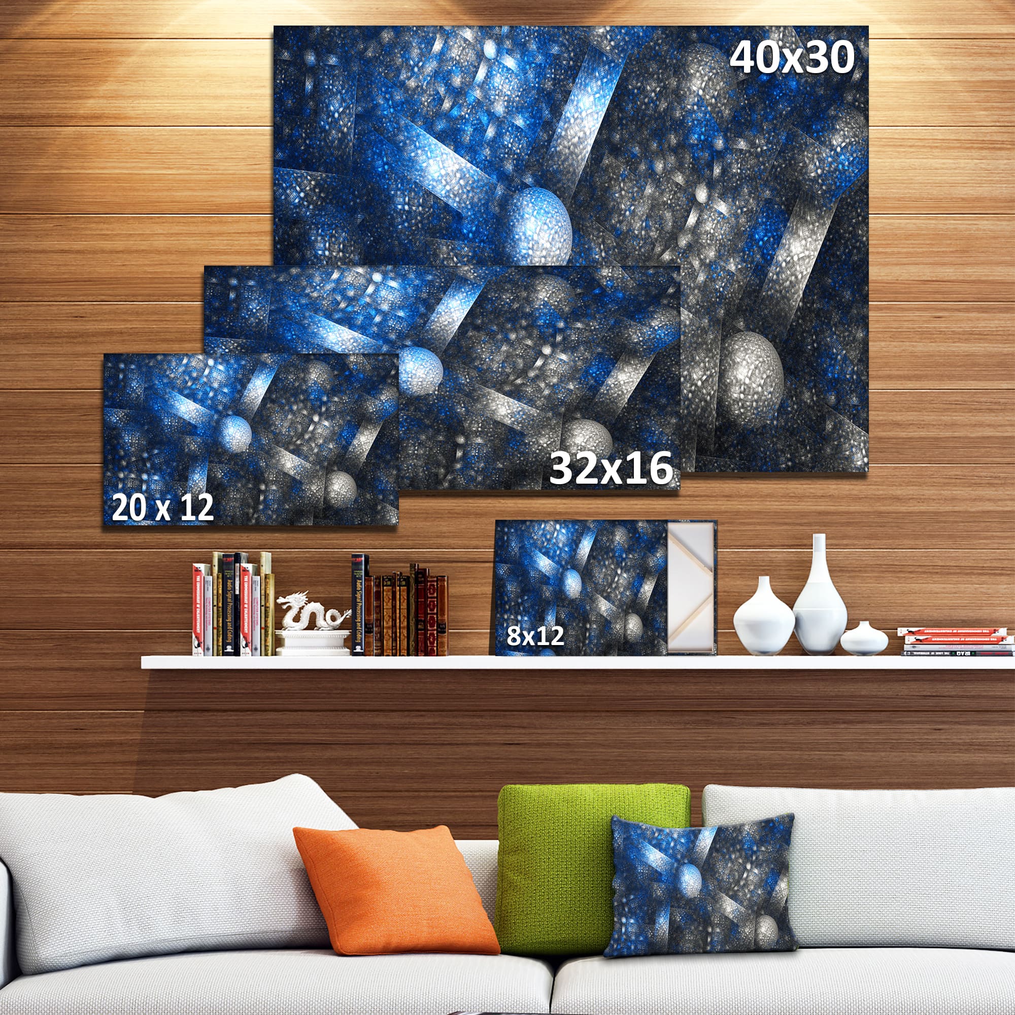 Designart - Crystal Cell Dark Blue Steel Texture - Abstract Wall Art Canvas