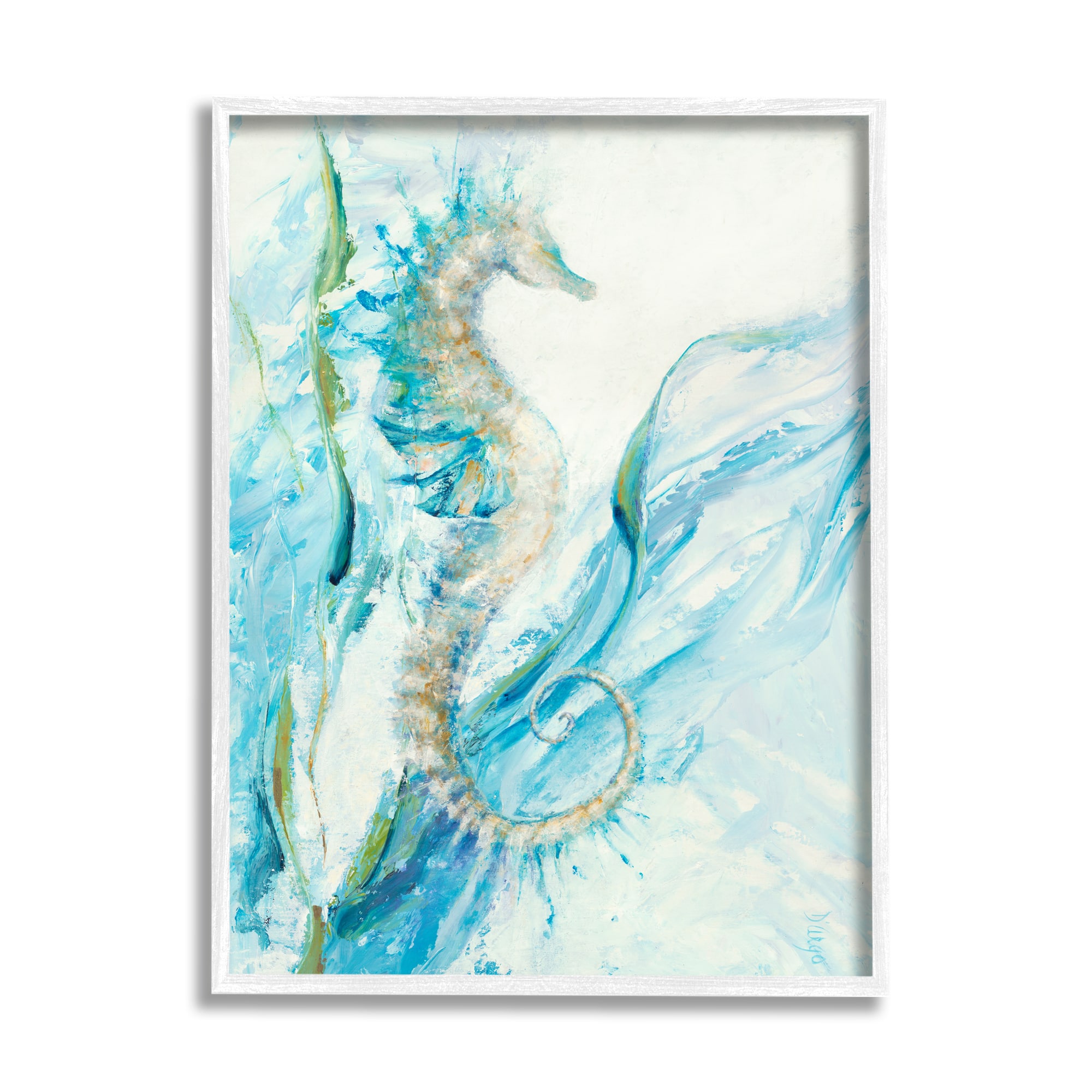 Stupell Industries Nautical Seahorse Blue Fluid Ocean Water in White Frame Wall Art