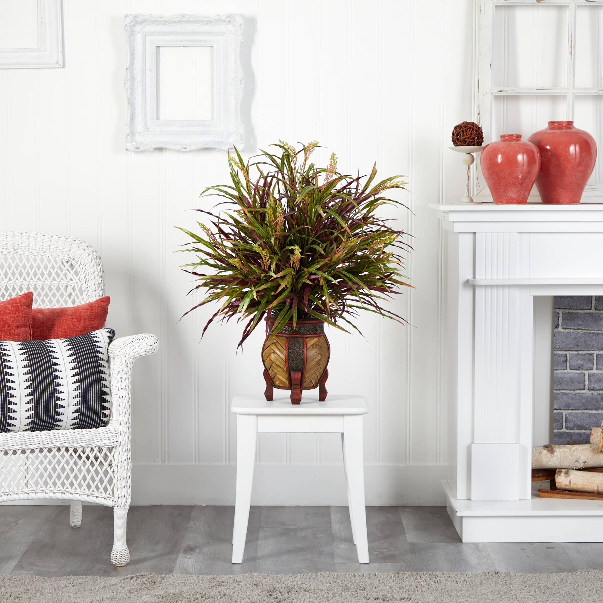 2.5ft. Red &#x26; Green Autumn Grass Arrangement in Woven Vase