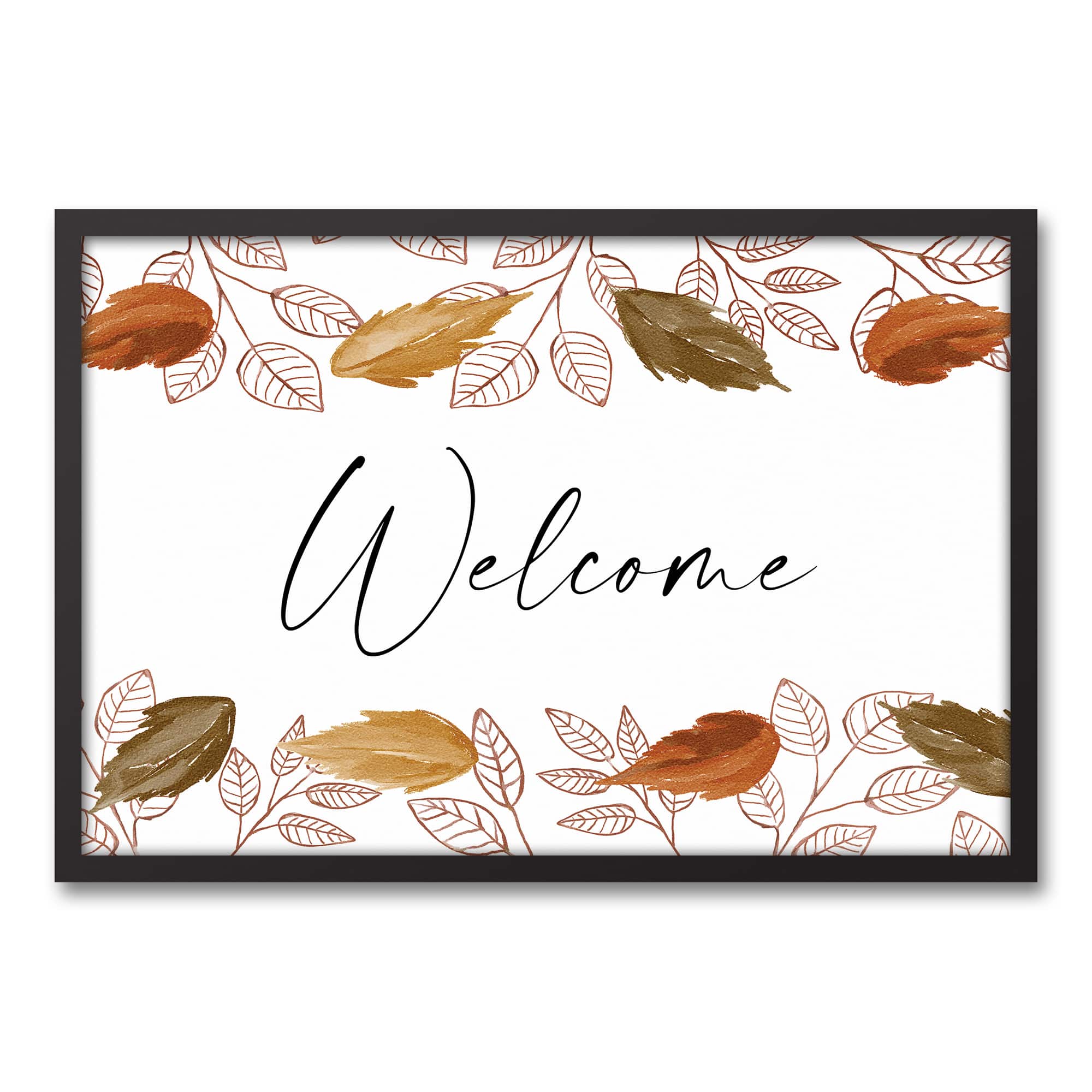 Autumn Leaves Cascading Welcome Canvas Wall Art with Black Frame