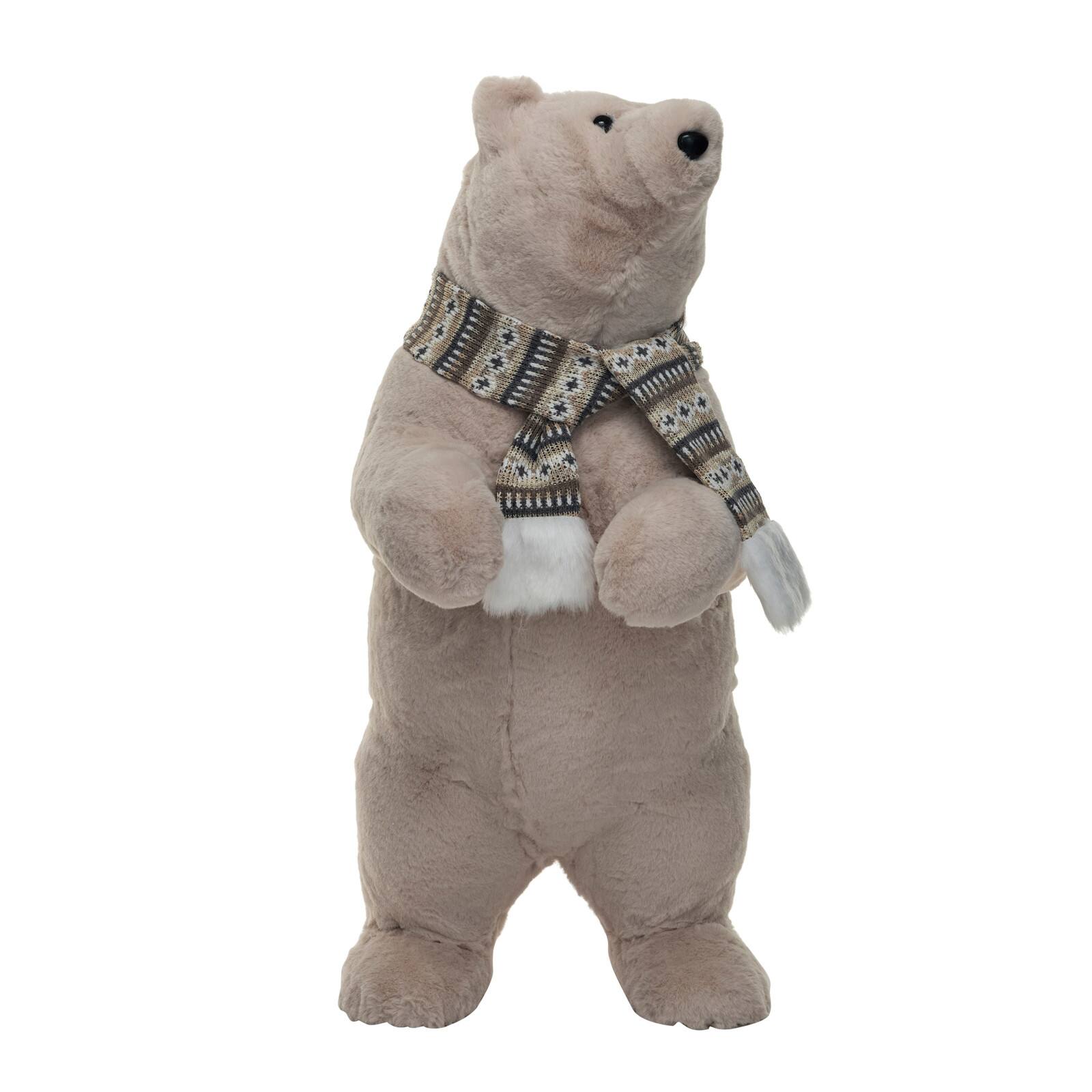 Hello Honey&#xAE; 22.75&#x22; Cream Faux Fur Standing Upright Polar Bear with Scarf
