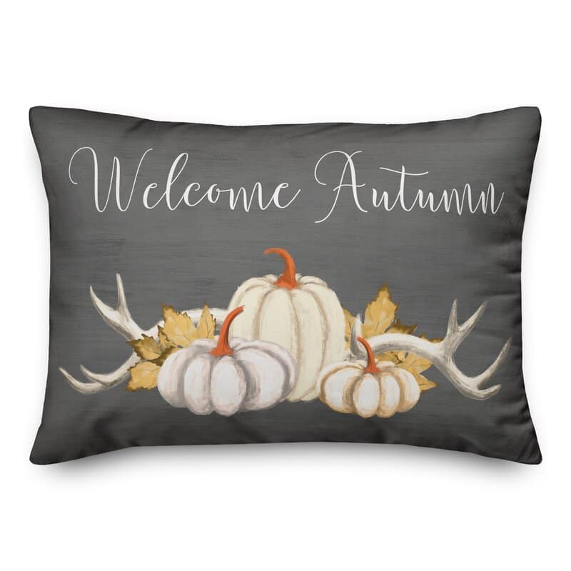 Gray Welcome Autumn with Pumpkins Throw Pillow