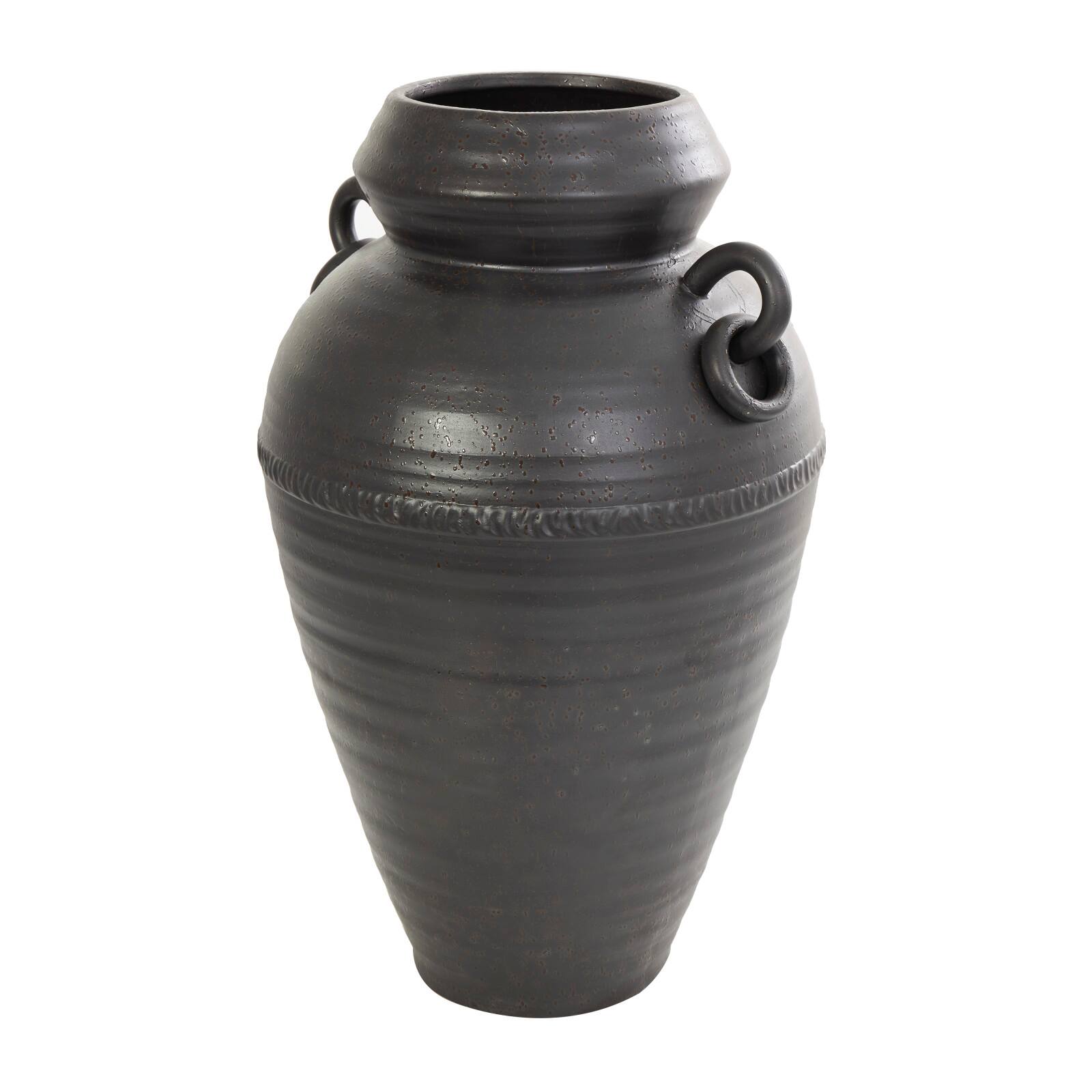 20" Black Ceramic Speckled Textured Amphora Vase