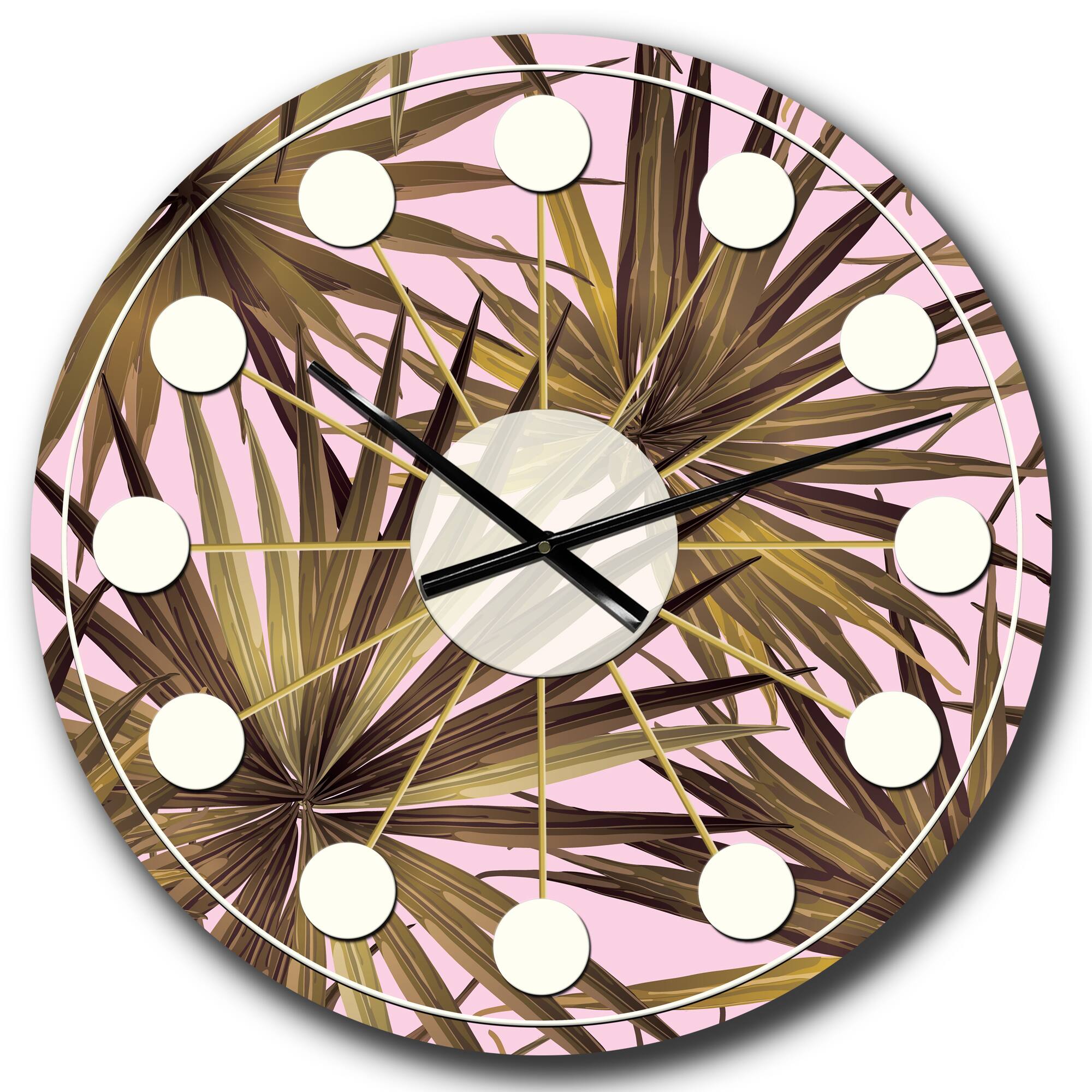 Designart 'Tropical Leaves On Pink Mid-Century Modern Wall Clock
