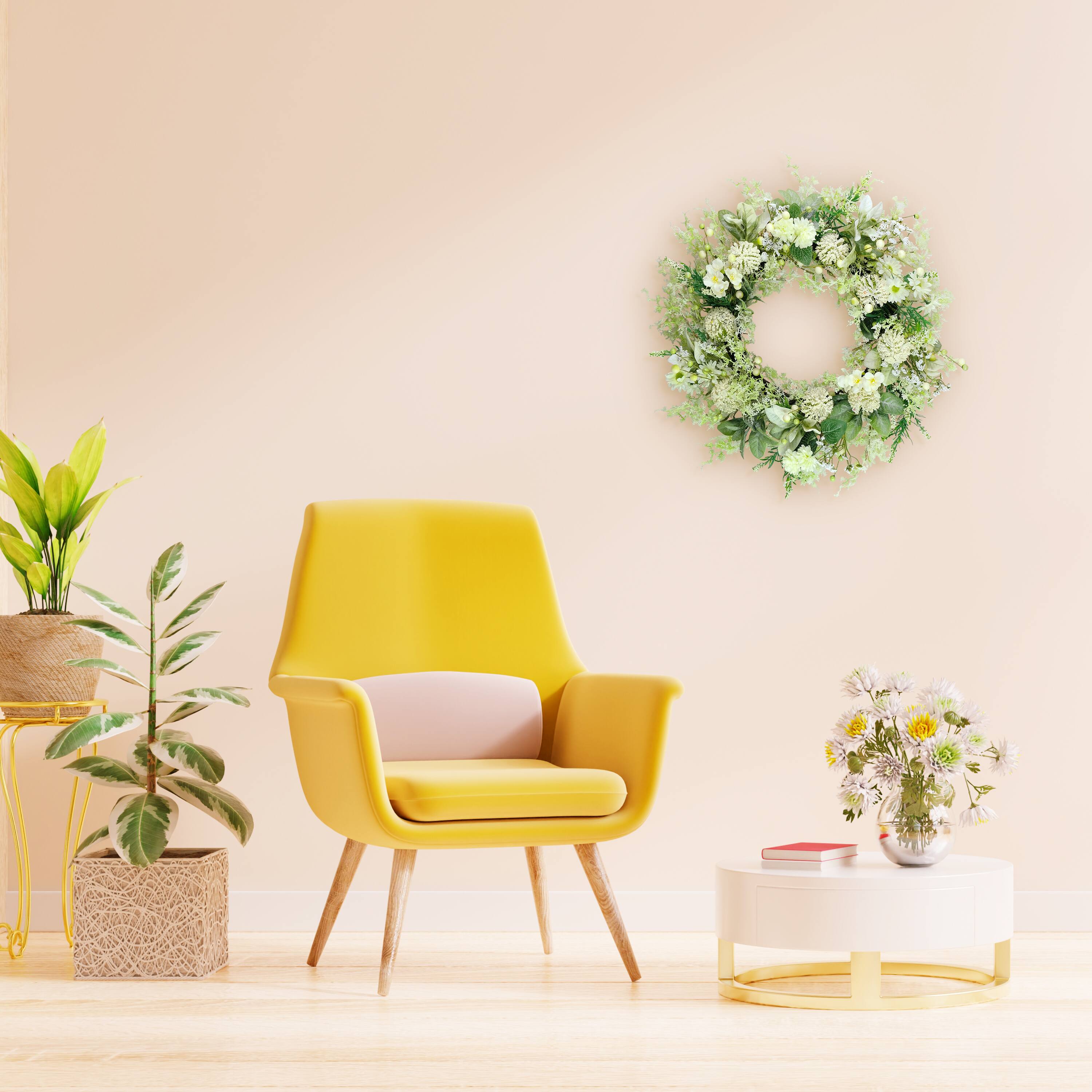 26" Artificial Echinops Chrysanthethemum & Daisy Floral Spring Wreath