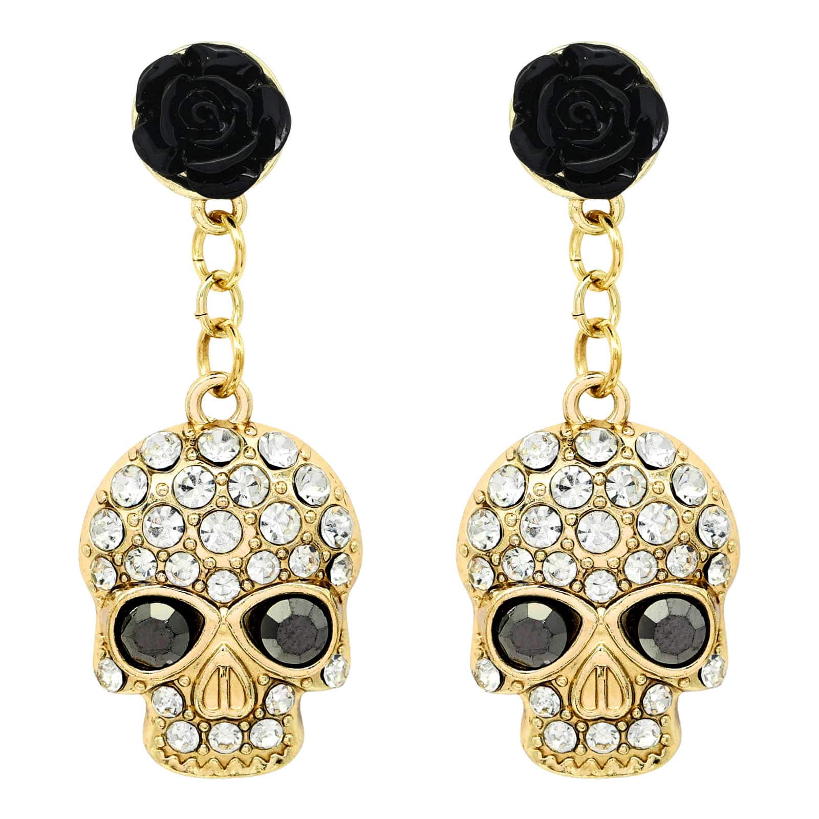 Gold Skull &#x26; Gem with Rose Earrings by Celebrate It&#x2122;