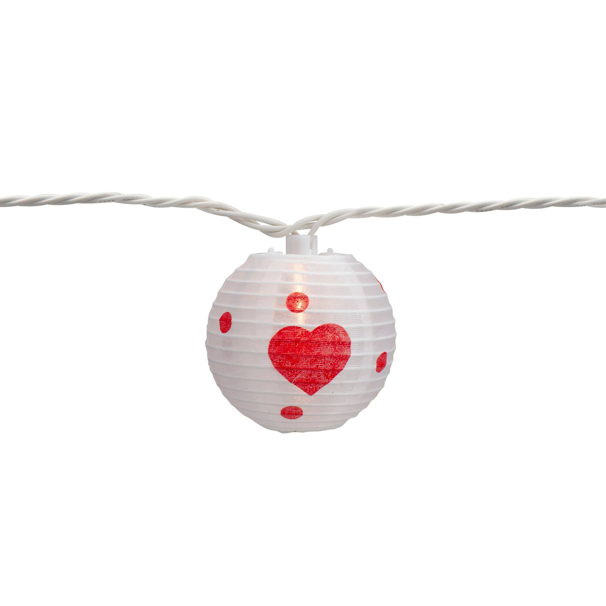 10-Count White and Red Heart Paper Lantern Valentine's Day Lights 8.5ft White Wire