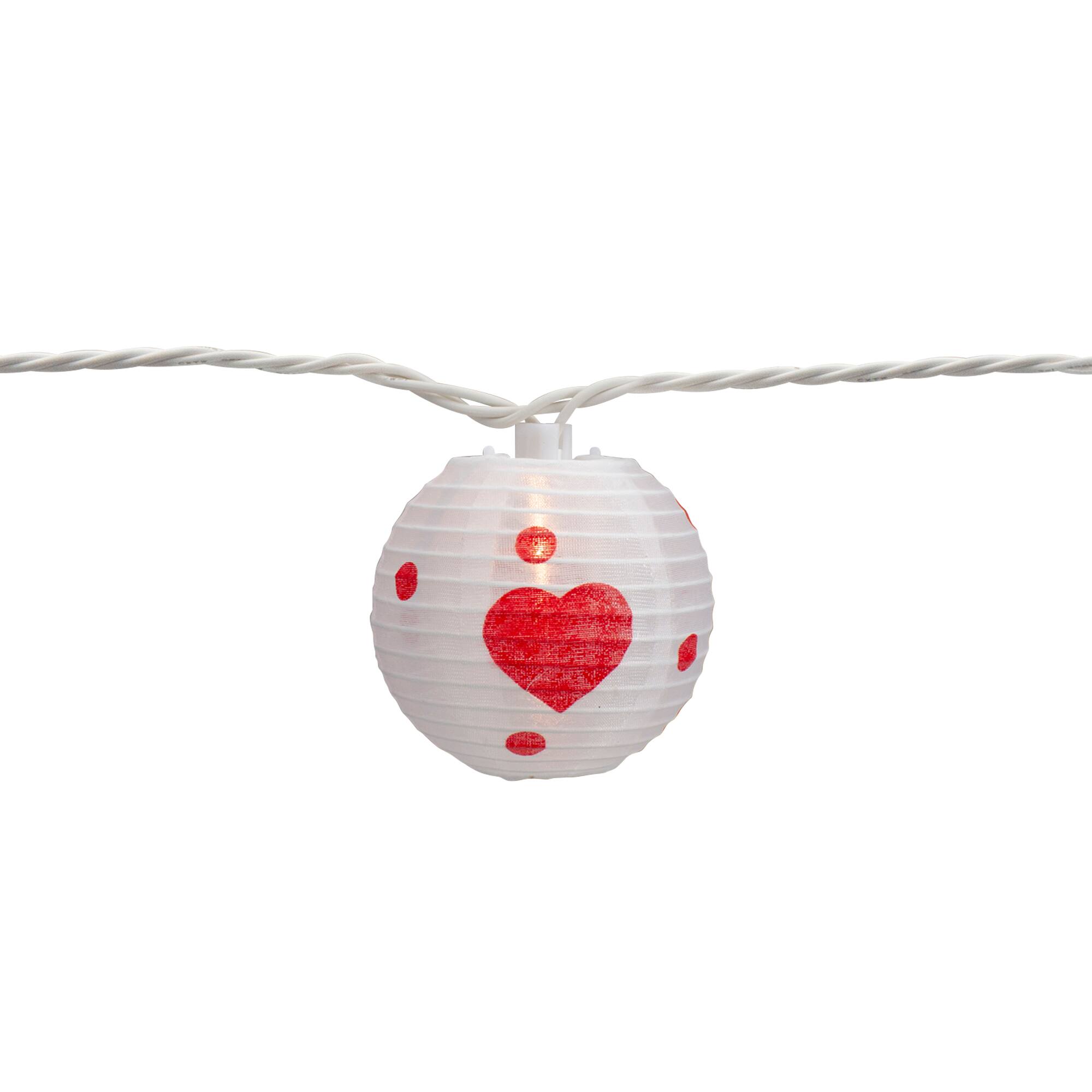 10-Count White and Red Heart Paper Lantern Valentine&#x27;s Day Lights 8.5ft White Wire