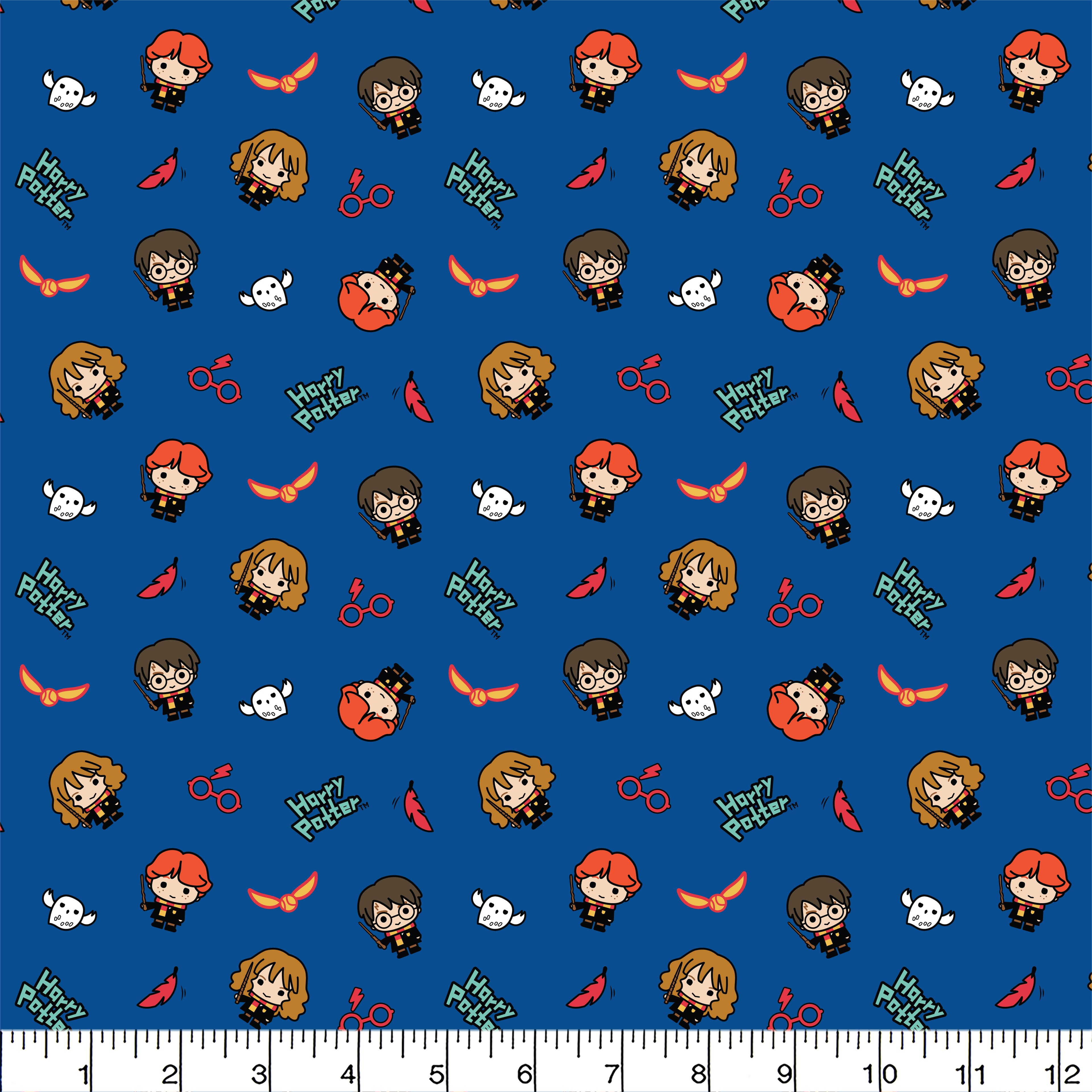 Harry Potter&#x2122; Blue Kawaii Trio Toss Cotton Fabric