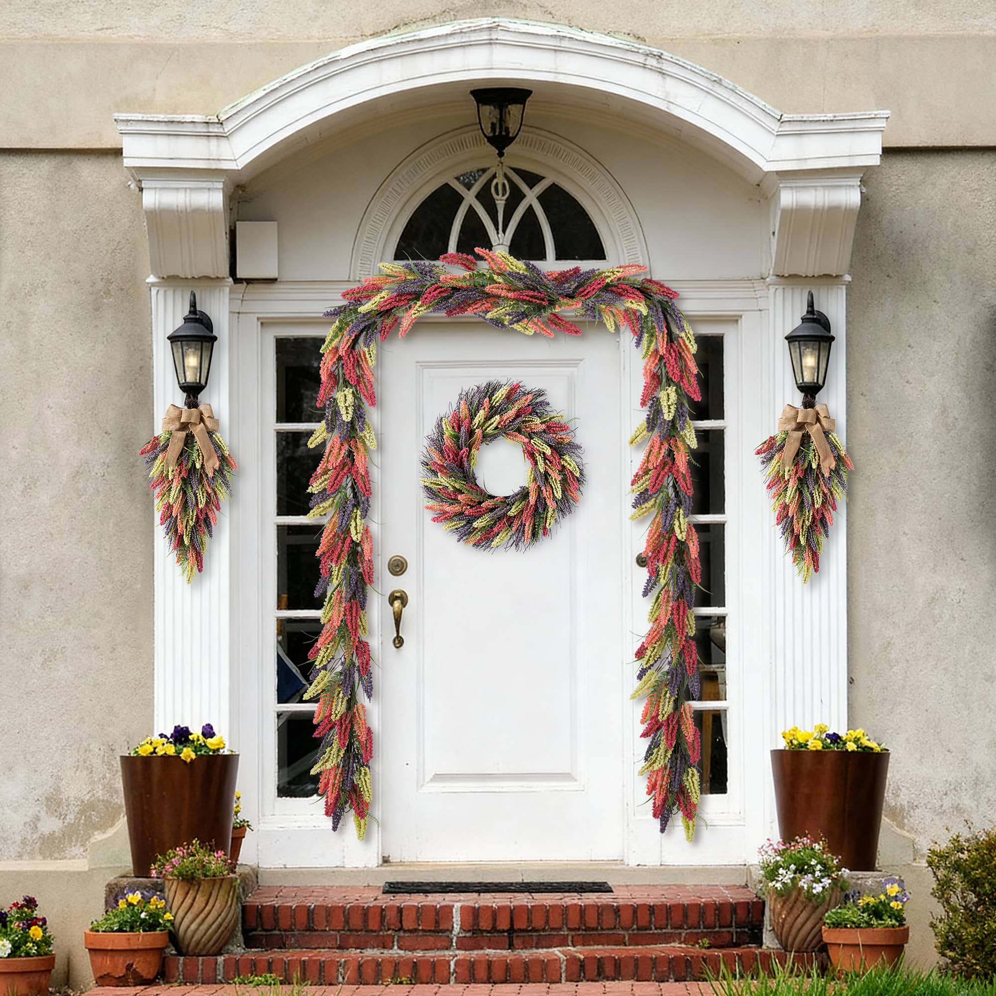 Glitzhome® 6ft. Pink, Purple & Yellow Mixed Heather Garland