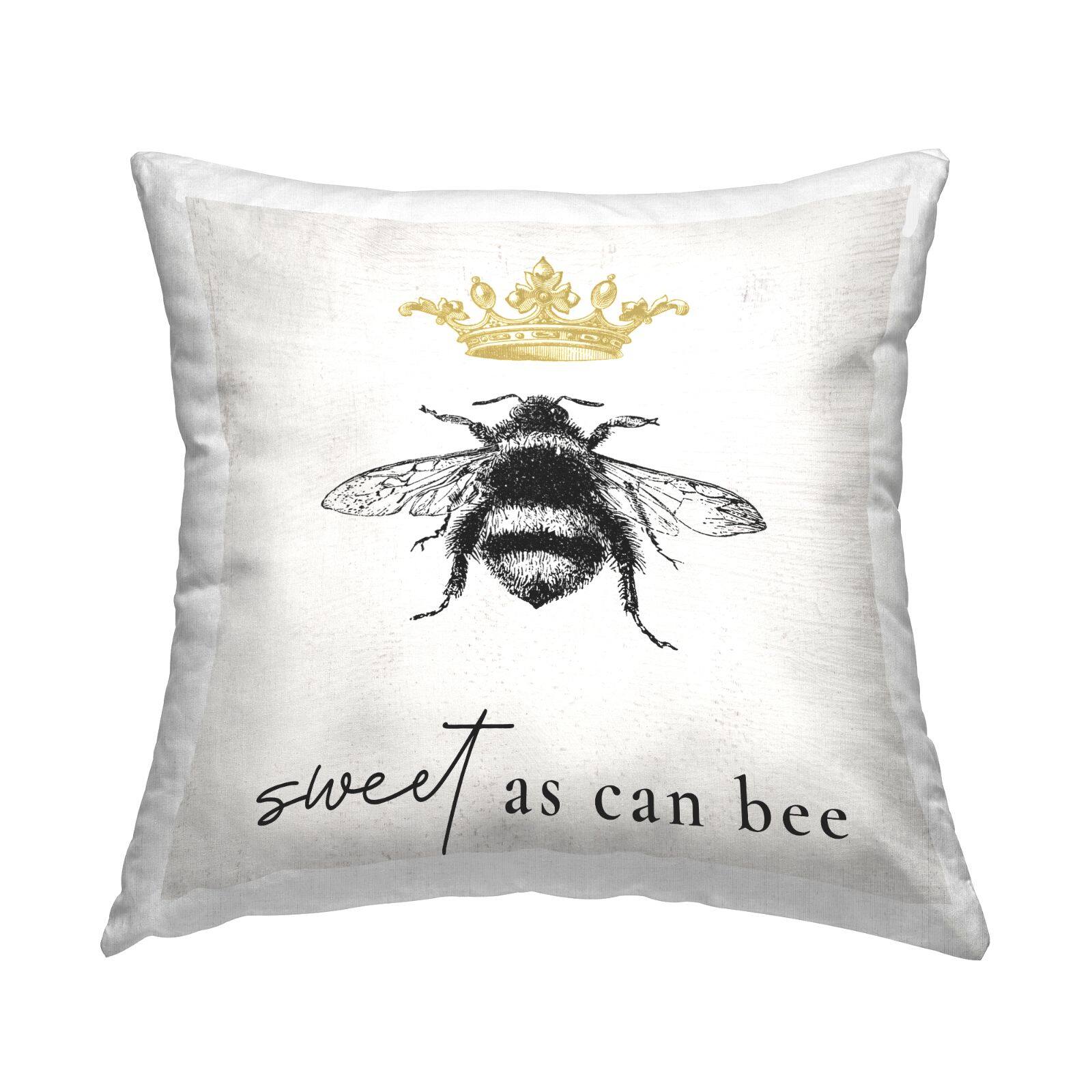 Stupell Industries Sweet As Can Bee Royal Crown Insect Phrase Throw Pillow, 18&#x22; x 18&#x22;