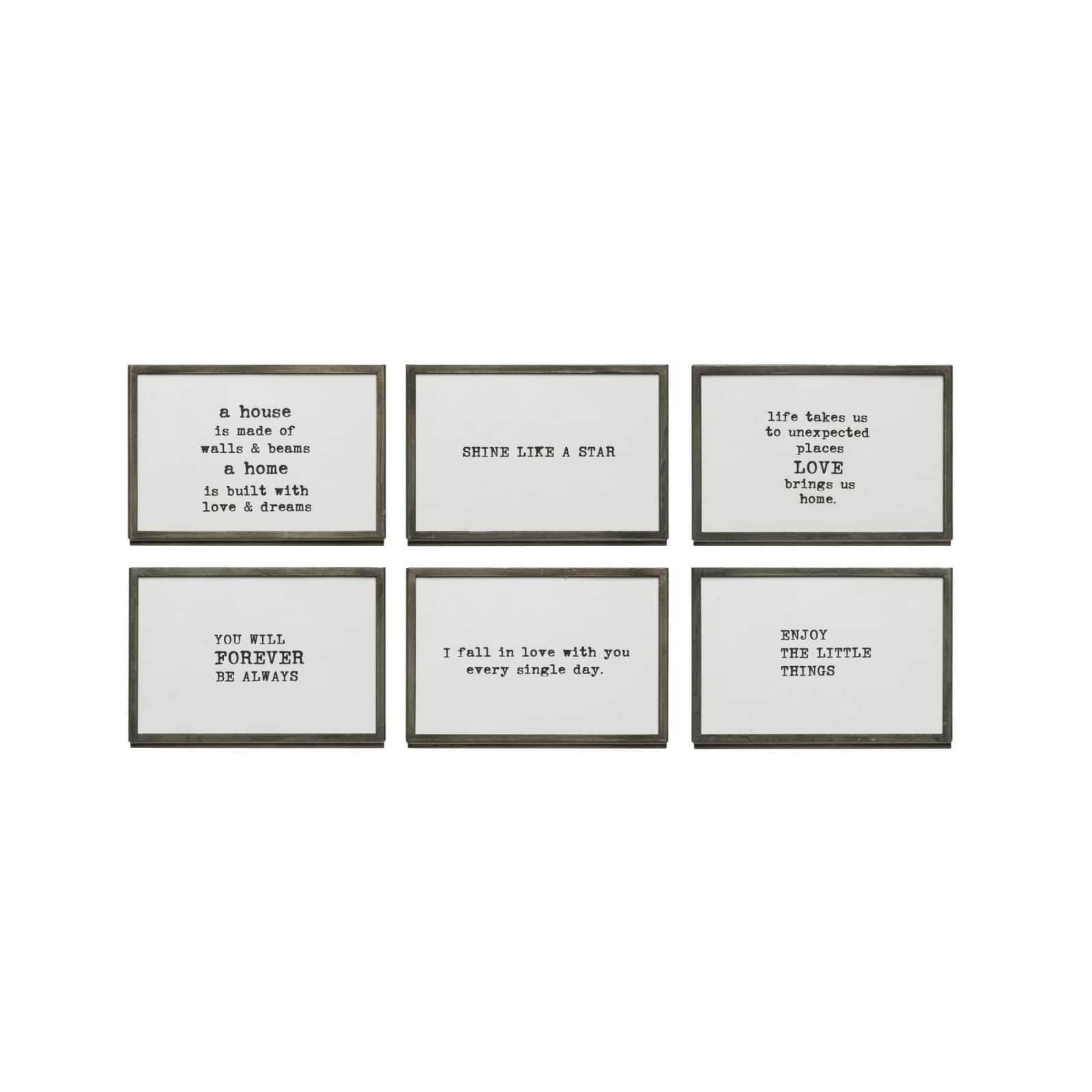 4&#x22; White with Black Inspirational Text Metal Table Frames, 6ct.