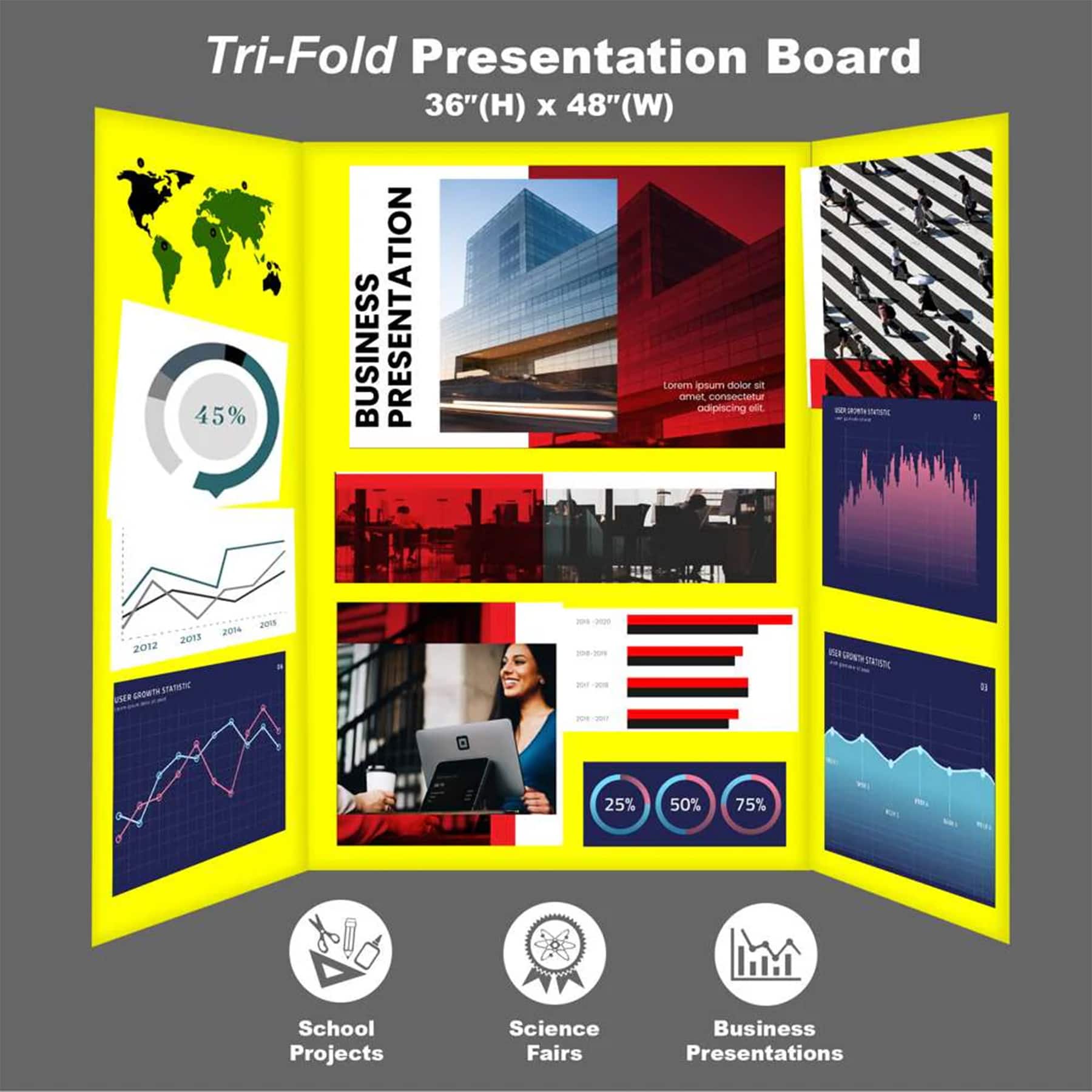BAZIC Products® 36" x 48" Multicolor Tri-Fold Corrugated Presentation Boards, 24ct.