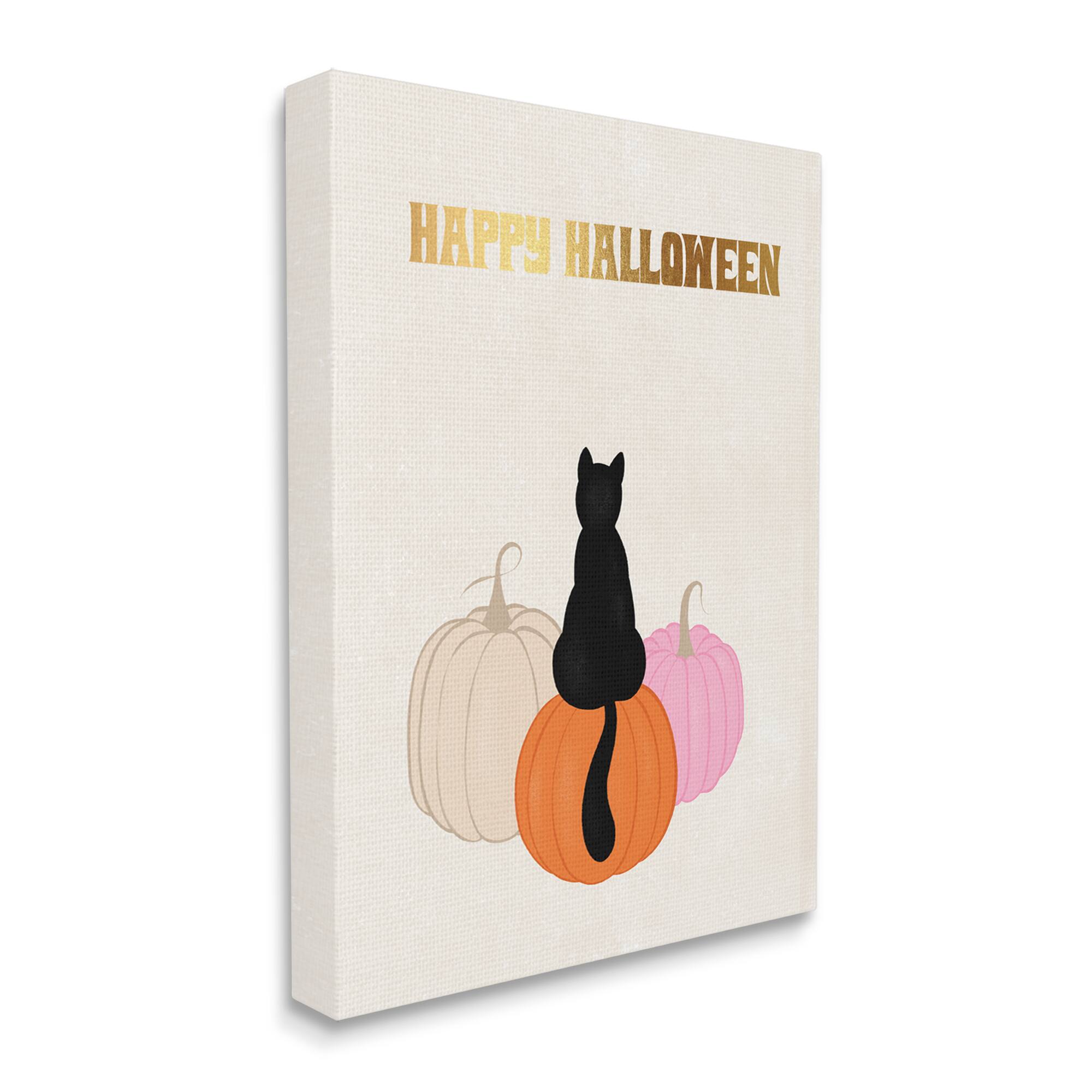 Stupell Industries Happy Halloween Black Cat Pumpkins Canvas Wall Art