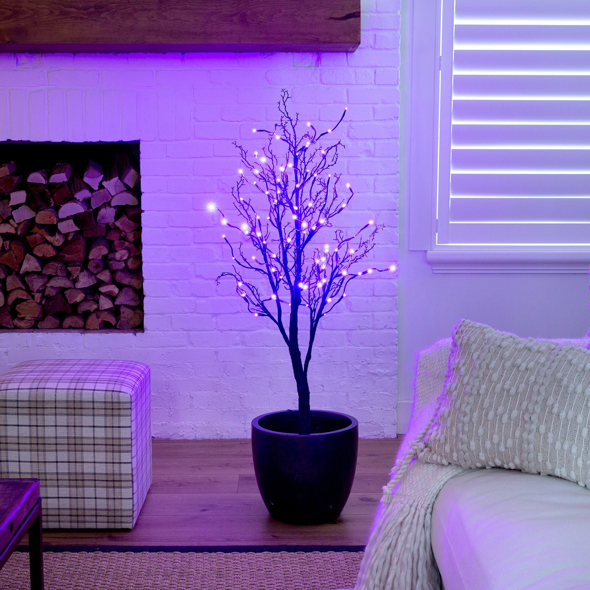 4ft. Orange &#x26; Purple LED Pre-Lit Halloween Deluxe Black Twig Artificial Fall Tree