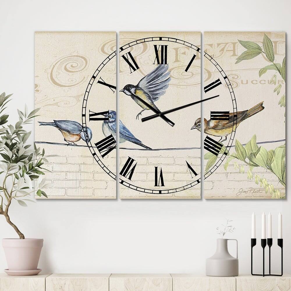 Designart Birds Gathered On Wire Paris I Multipanel Wall Clock