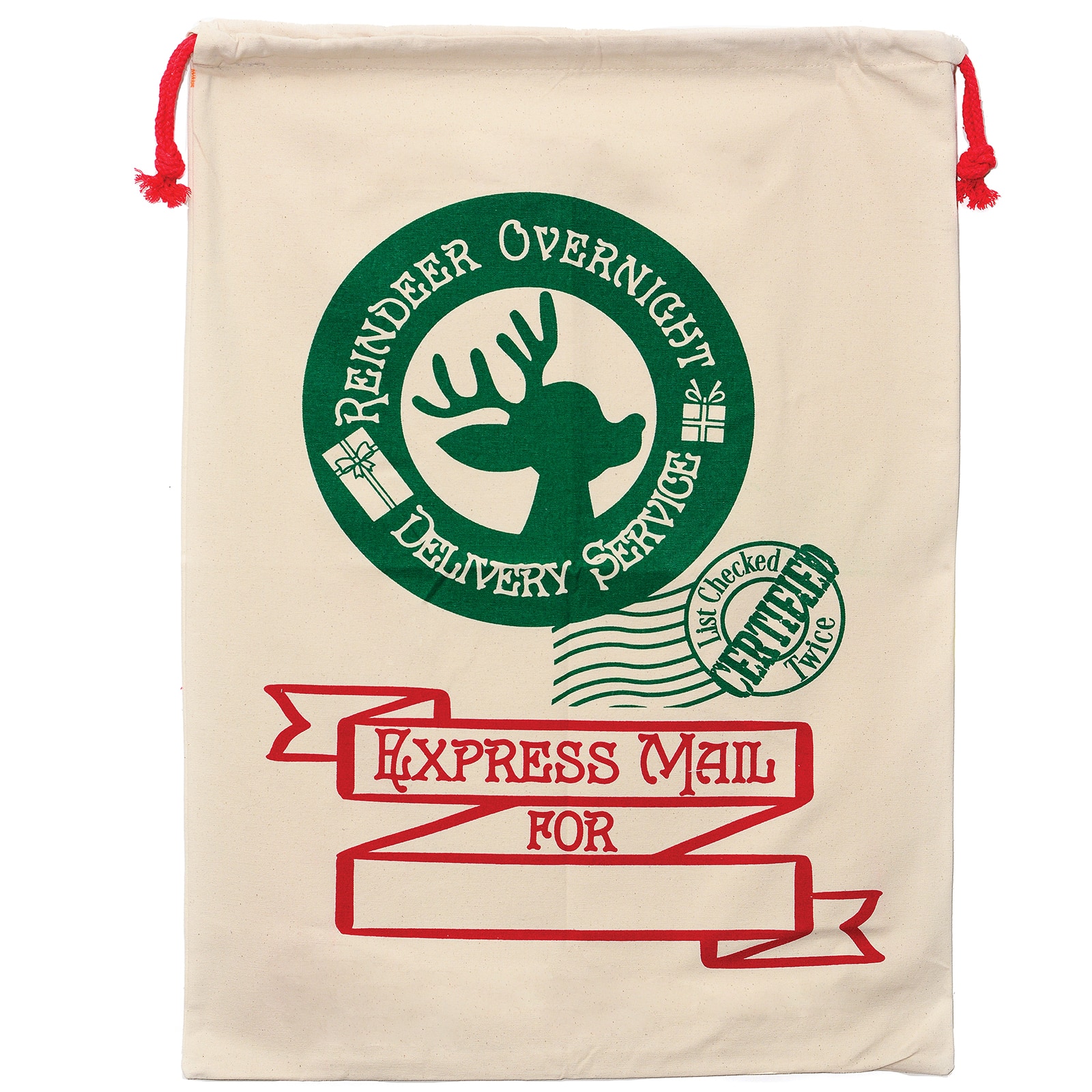 Personality Case™ 19" x 26" Reindeer Overnight Cotton Christmas Drawstring Bag