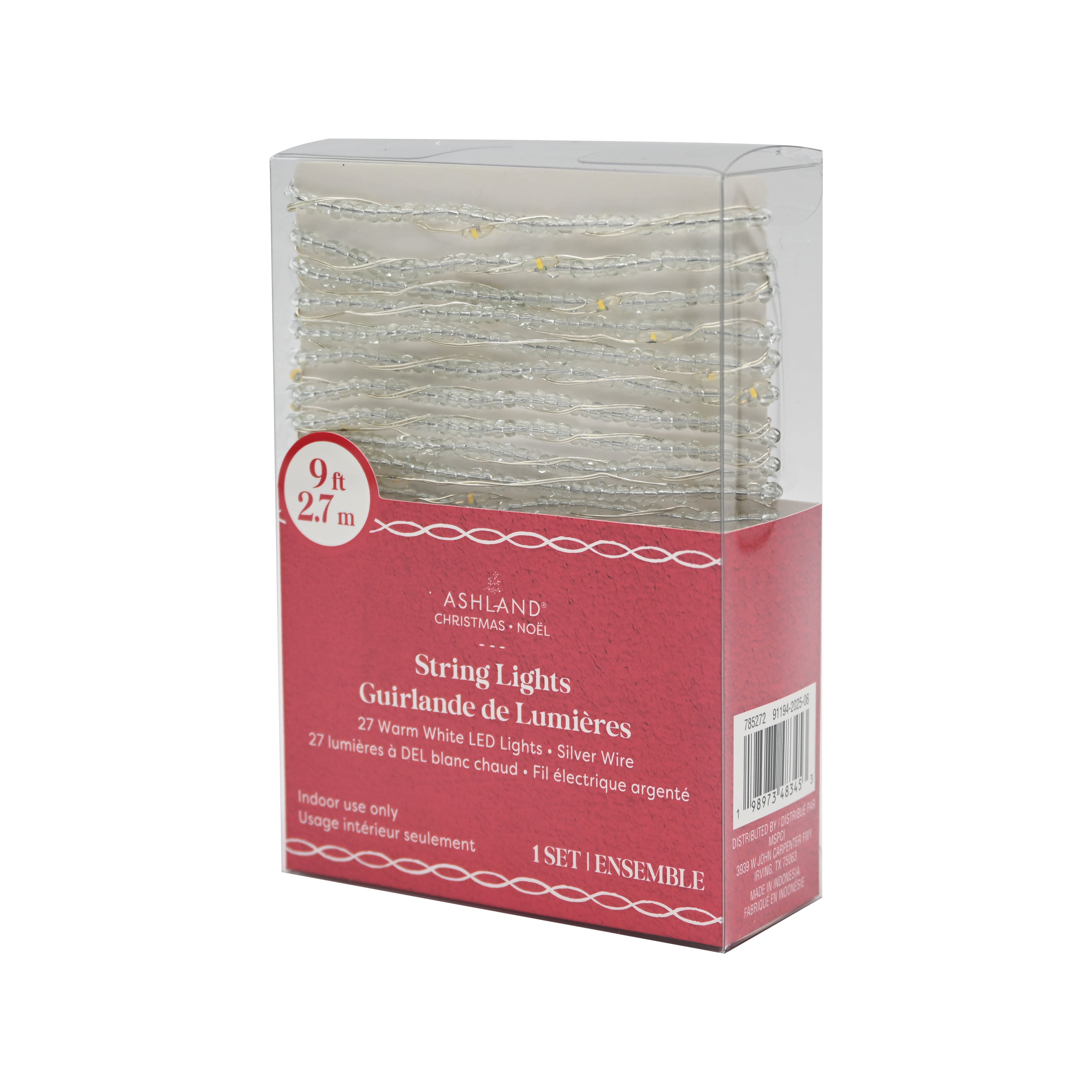 27ct. Warm White LED Clear Bead String Lights on Silver Wire by Ashland®