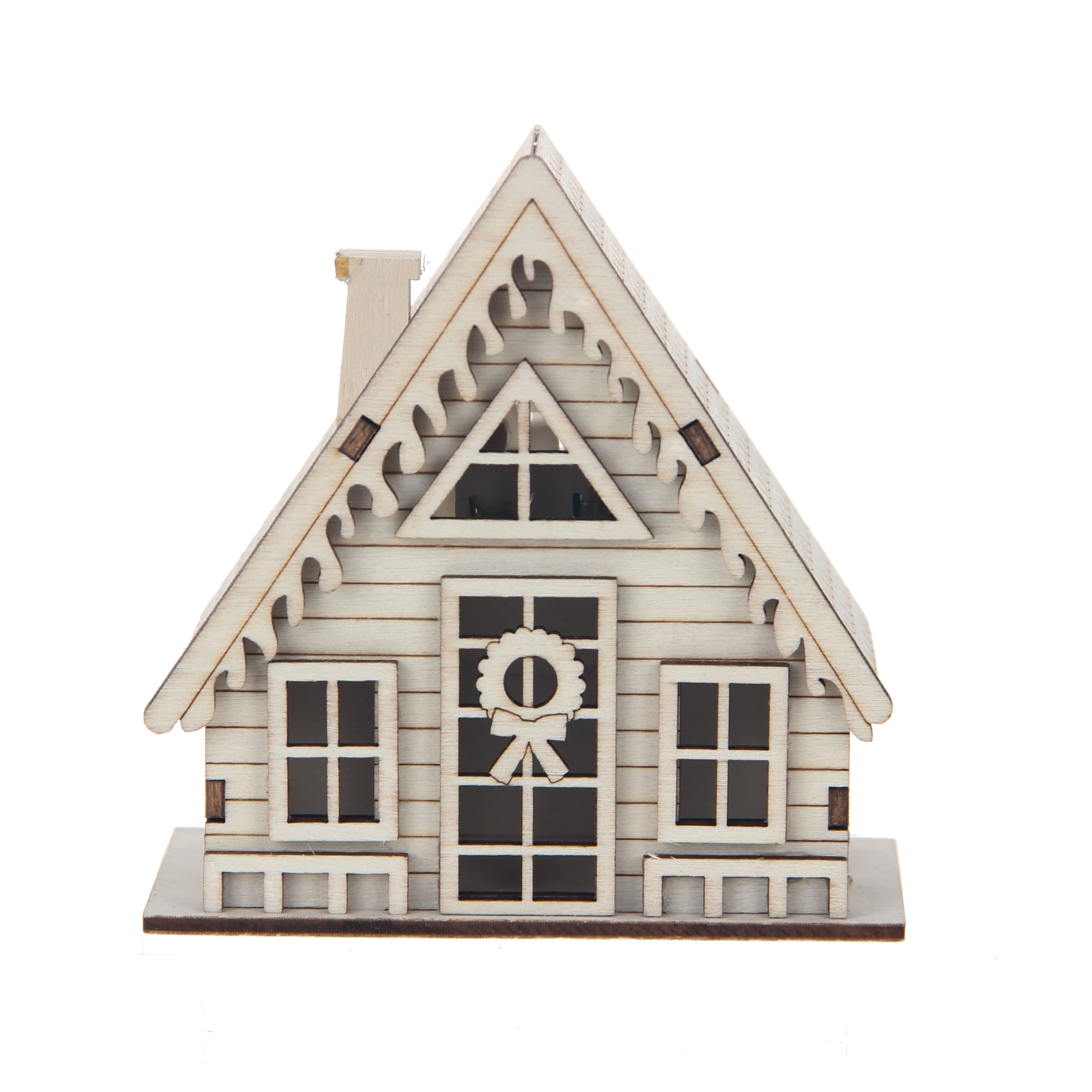 3.75&#x22; Unfinished Village A-Frame House DIY LED Wood D&#xE9;cor by Make Market&#xAE;