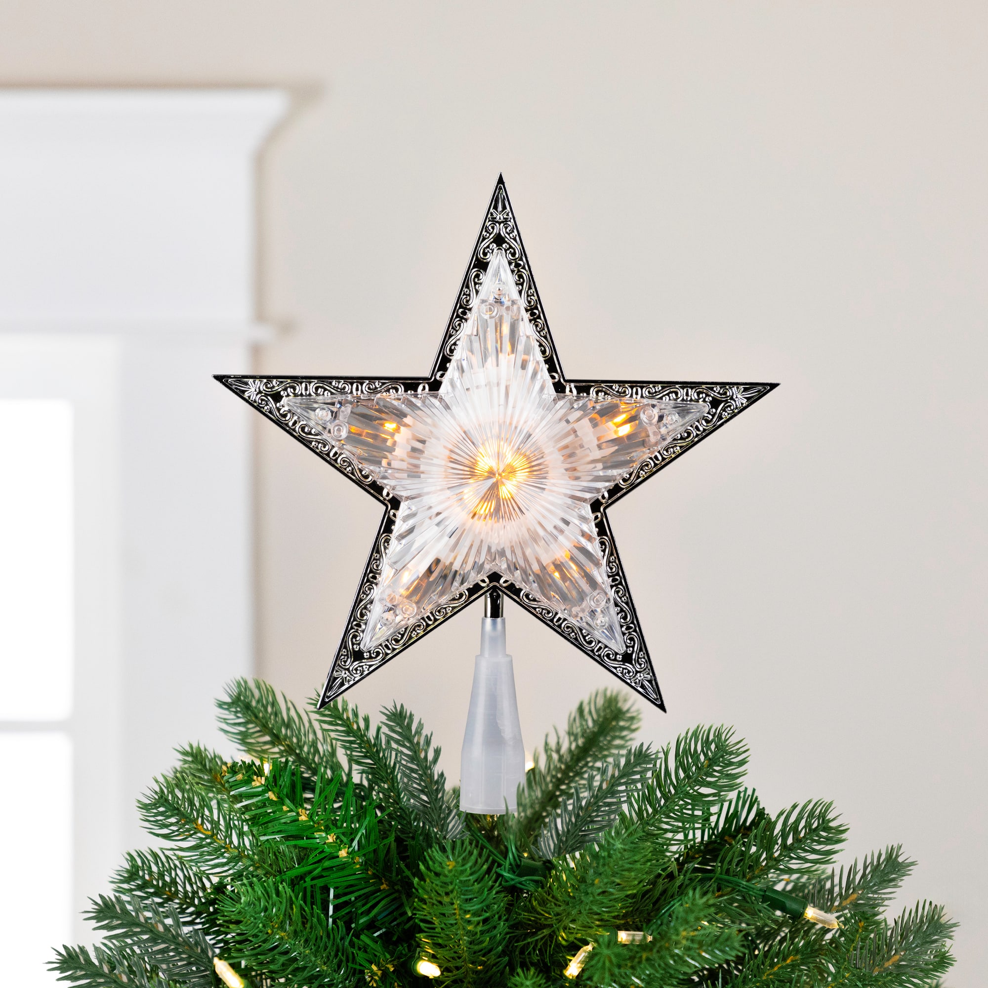 9" Pre-Lit Silver and Clear Crystal 5 Point Star Christmas Tree Topper - Clear Lights