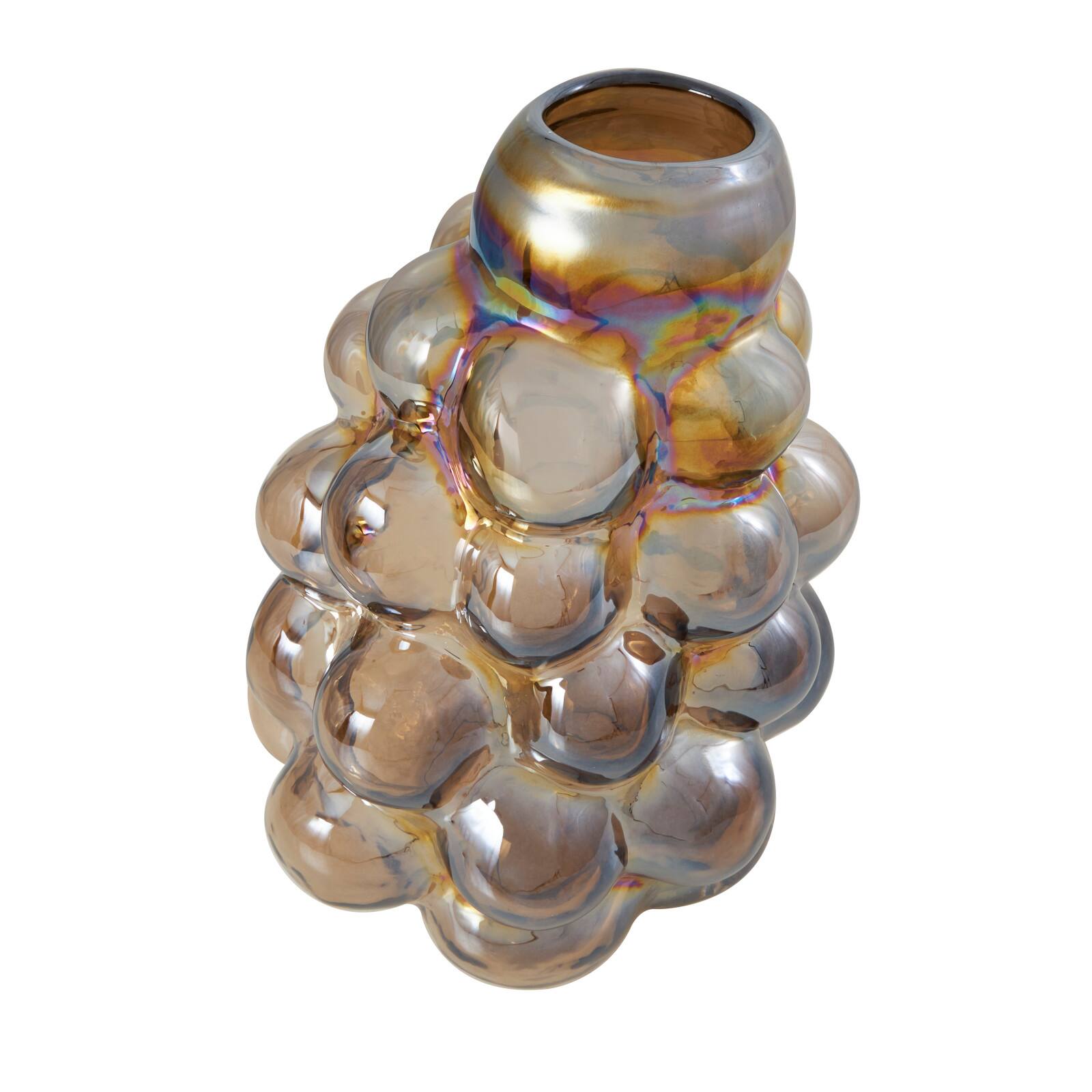 12" Iridescent Brown Abstract Handmade Bubble Glass Vase