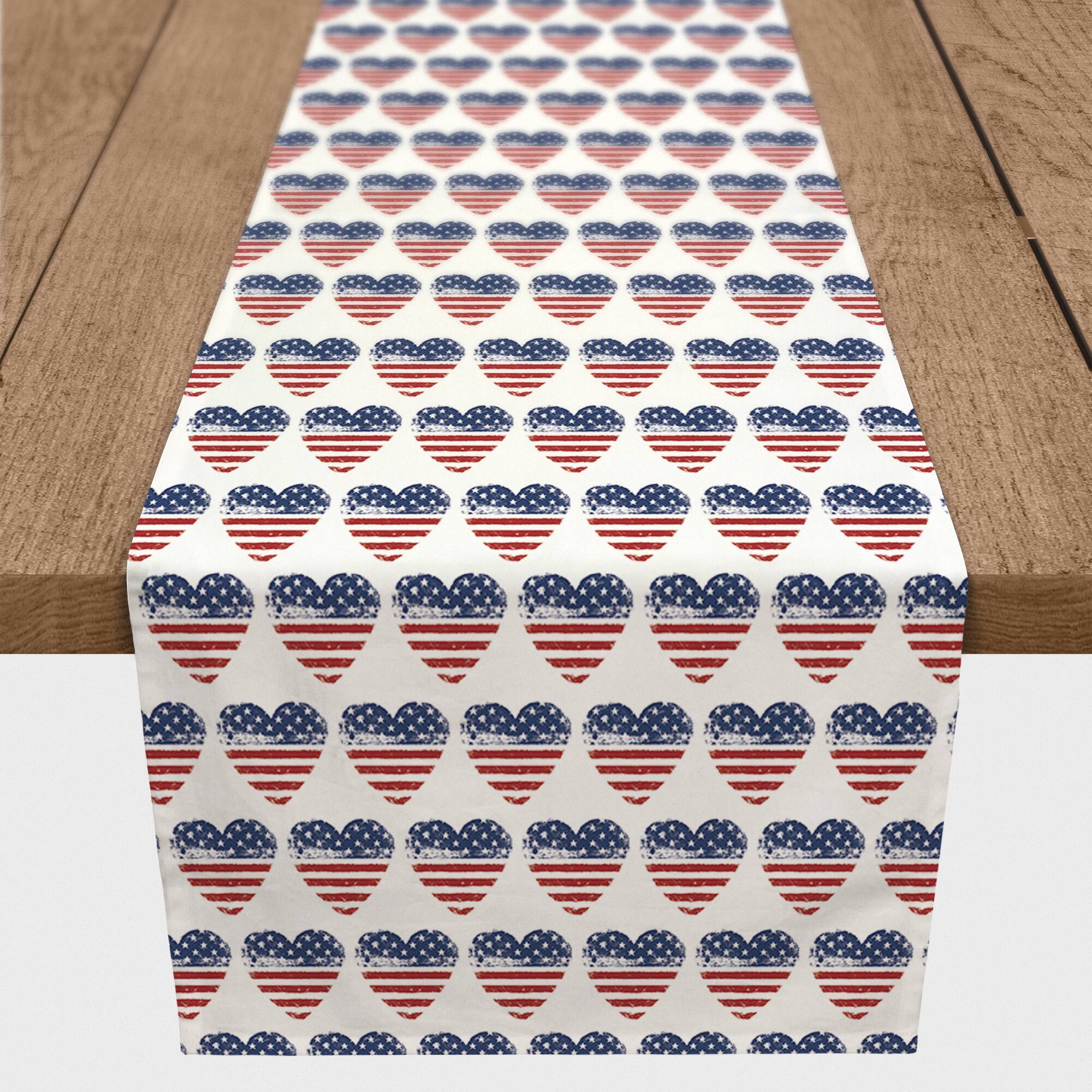 American Flag Hearts Outdoor Table Runner