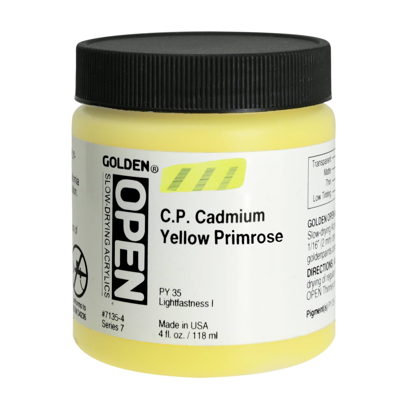 Golden OPEN Acrylics, 4 oz Paint in C.p. Cadmium Yellow Primrose