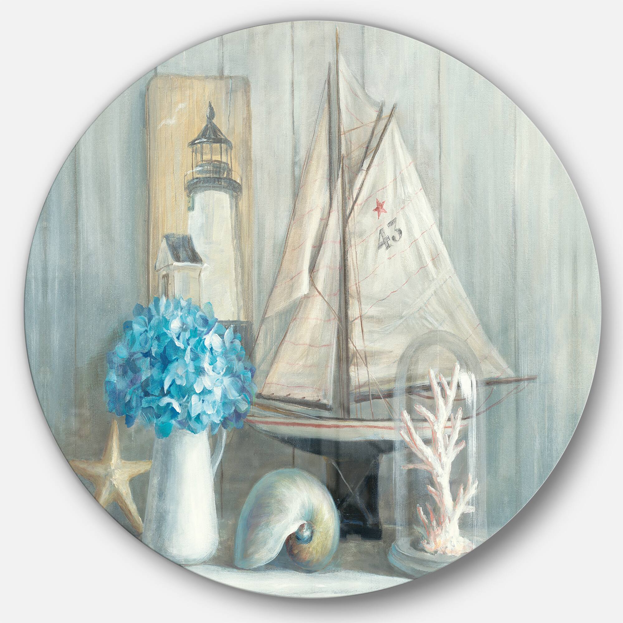Designart - Summer Nautical House - Nautical &#x26; Coastal Metal Circle Wall Art