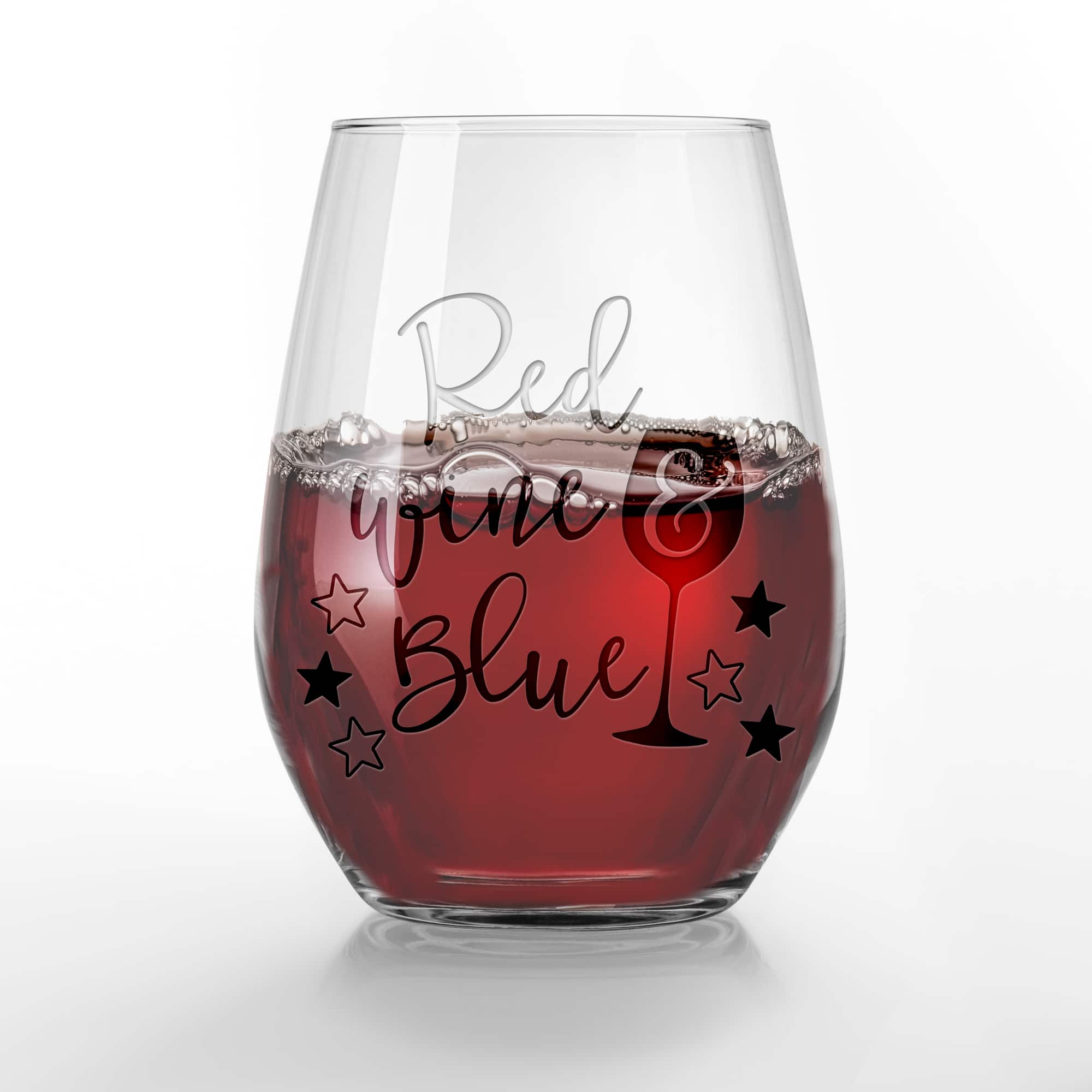 15oz. Red Wine & Blue Engraved Wine Glass