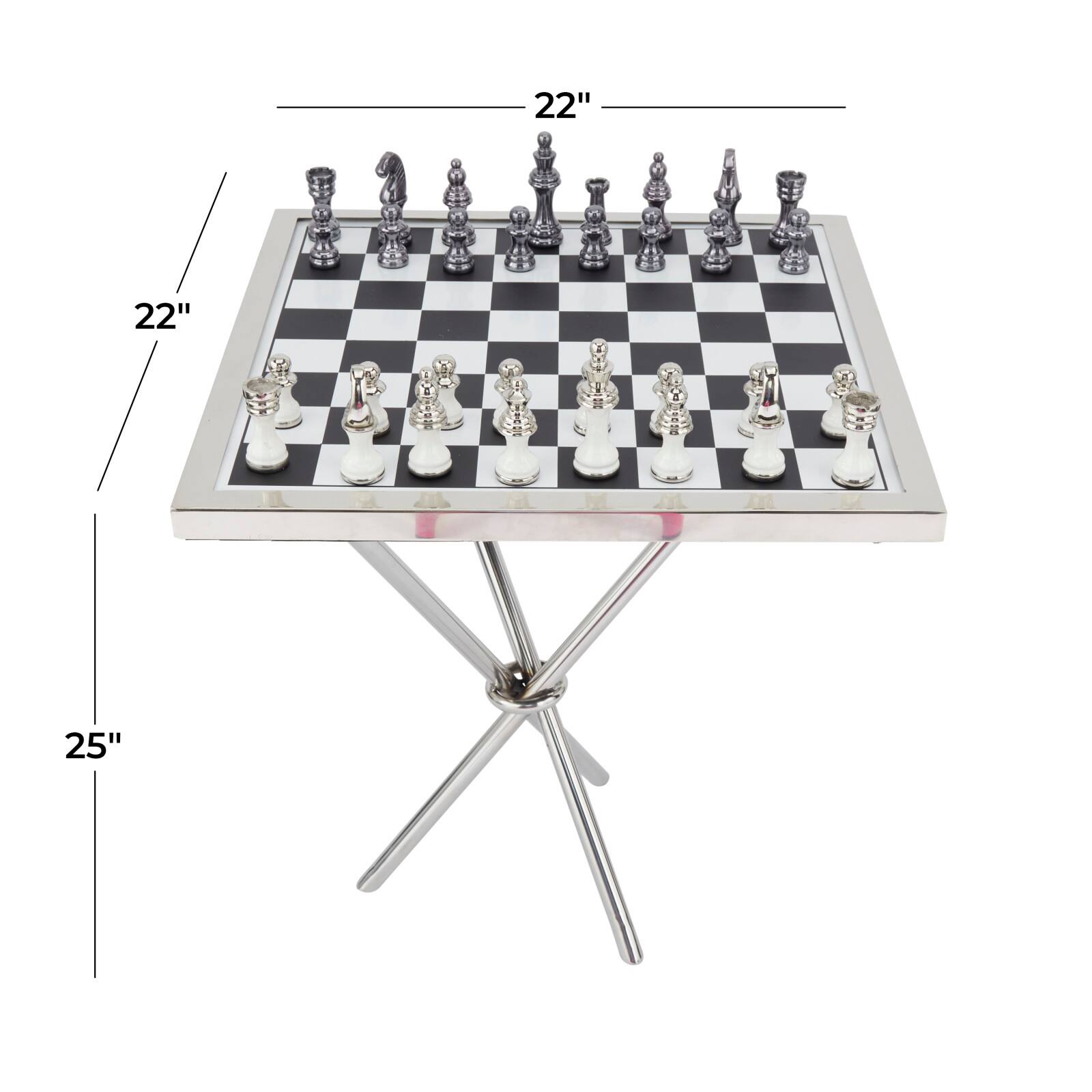 Silver Aluminum Contemporary Game Set Table, 4" x 25" x 22"
