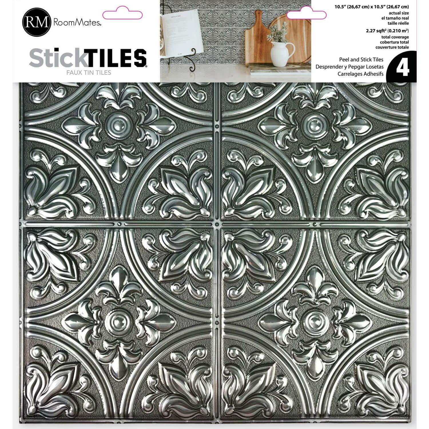 RoomMates Silver Tin Peel &#x26; Stick Tile Backsplash StickTiles&#xAE;