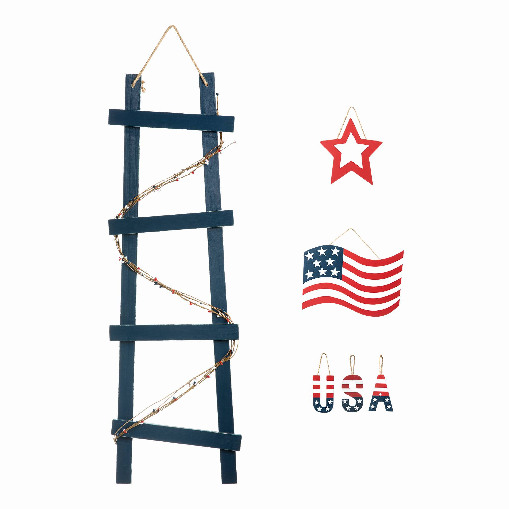 Glitzhome&#xAE; 36&#x22; Patriotic Americana Ladder-Shaped Porch D&#xE9;cor