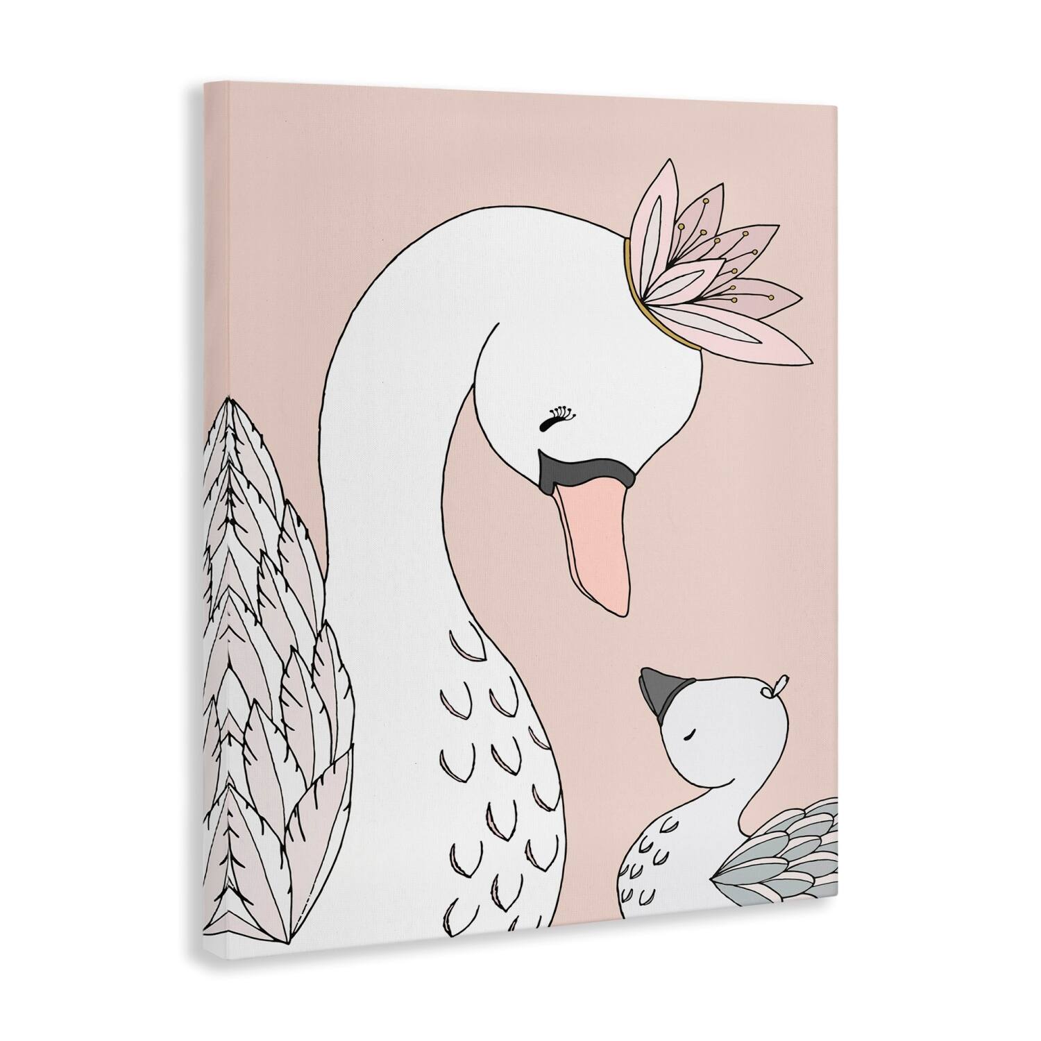 Stupell Industries Mother & Baby Swan Flower Crowns Princess Animals Canvas Wall Art