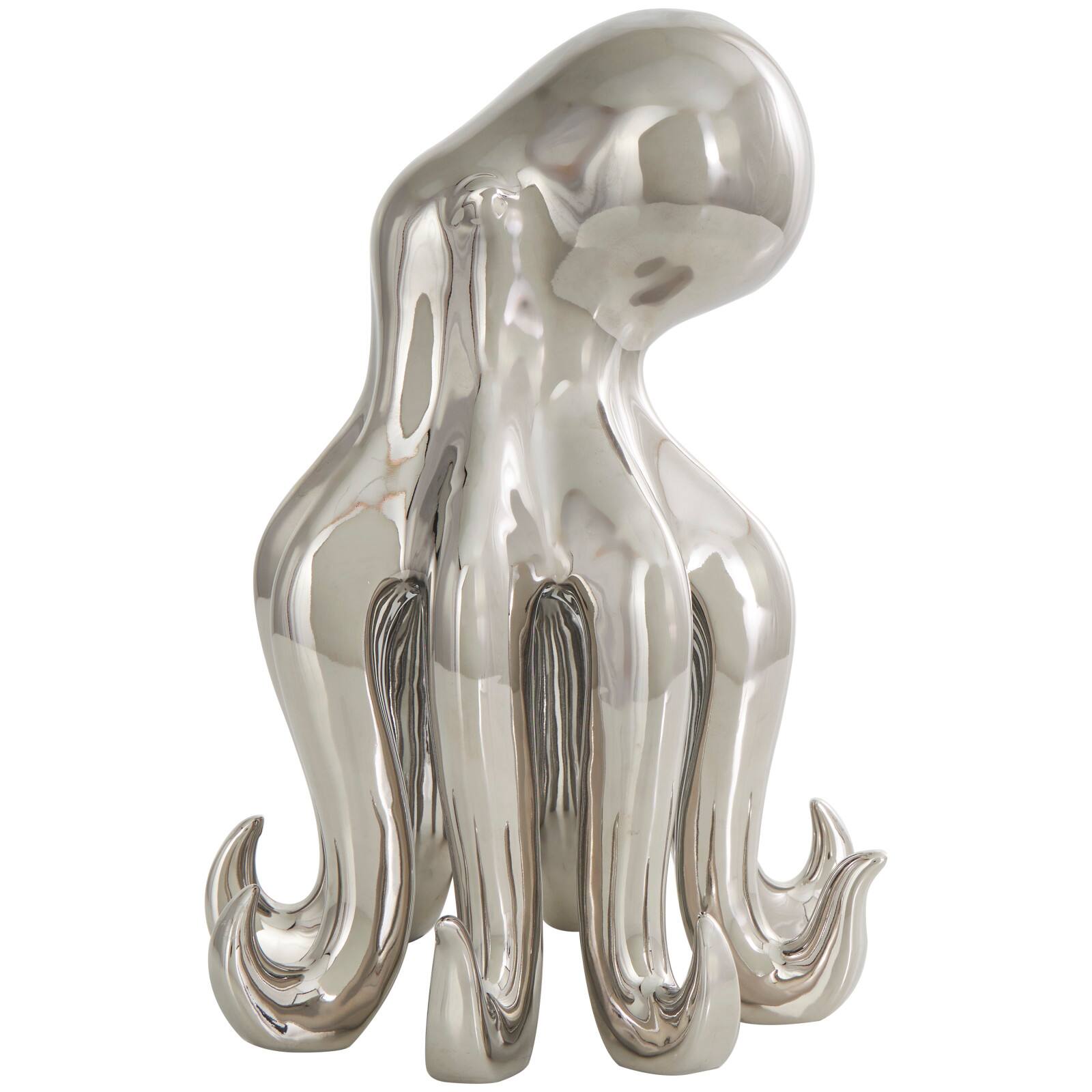 12" Silver Ceramic Octopus Sculpture