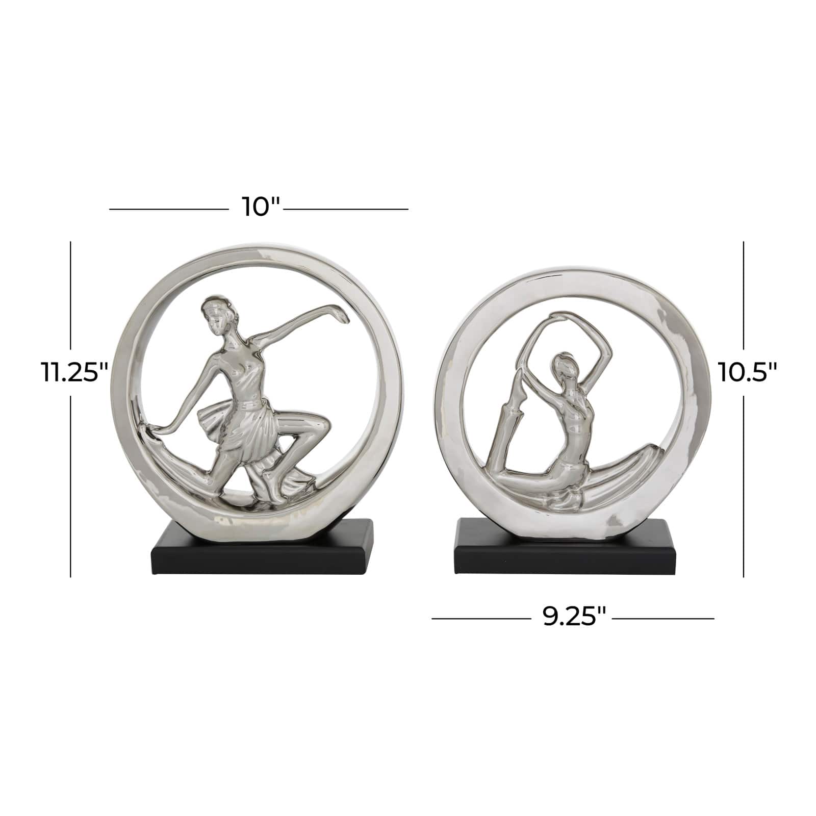 Set of 2 Silver Porcelain Contemporary Yoga Sculpture, 10.5", 11.25"