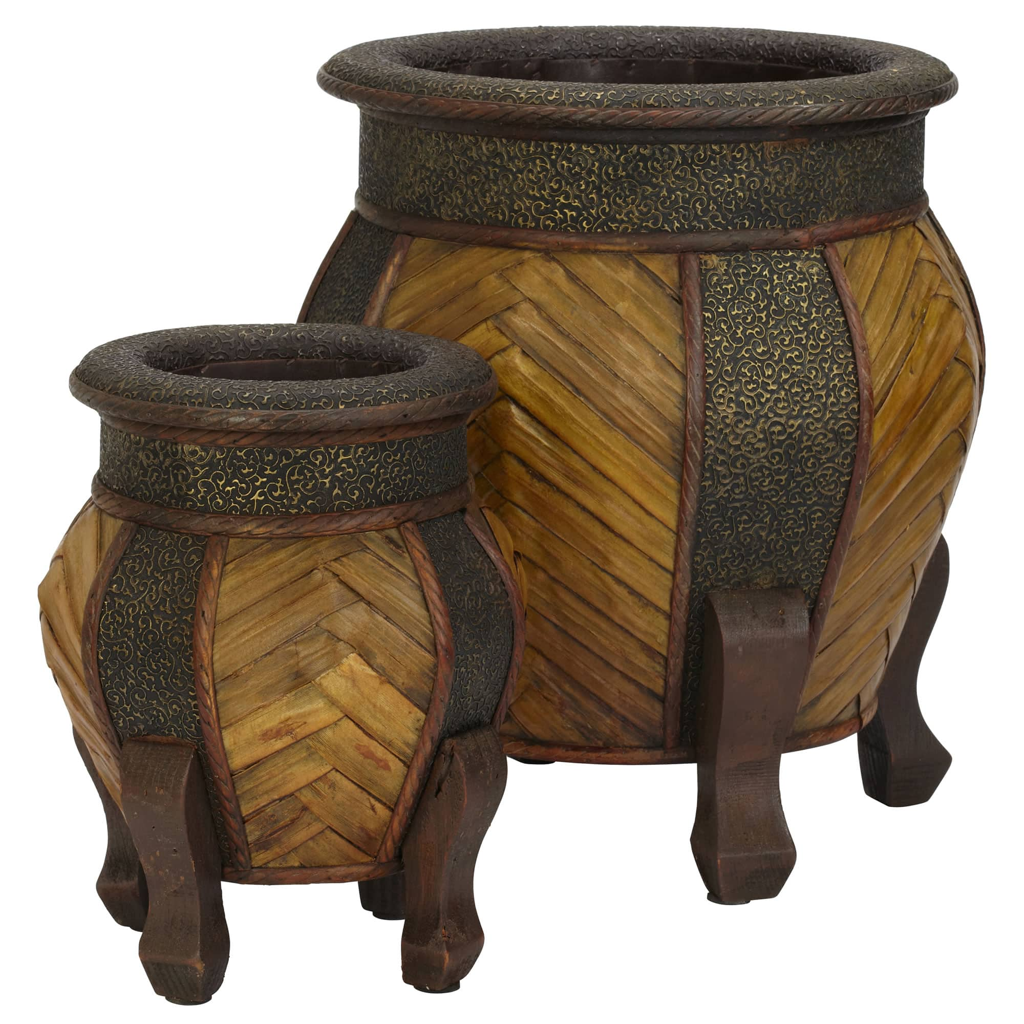 Brown Decorative Rounded Wood Planters Set